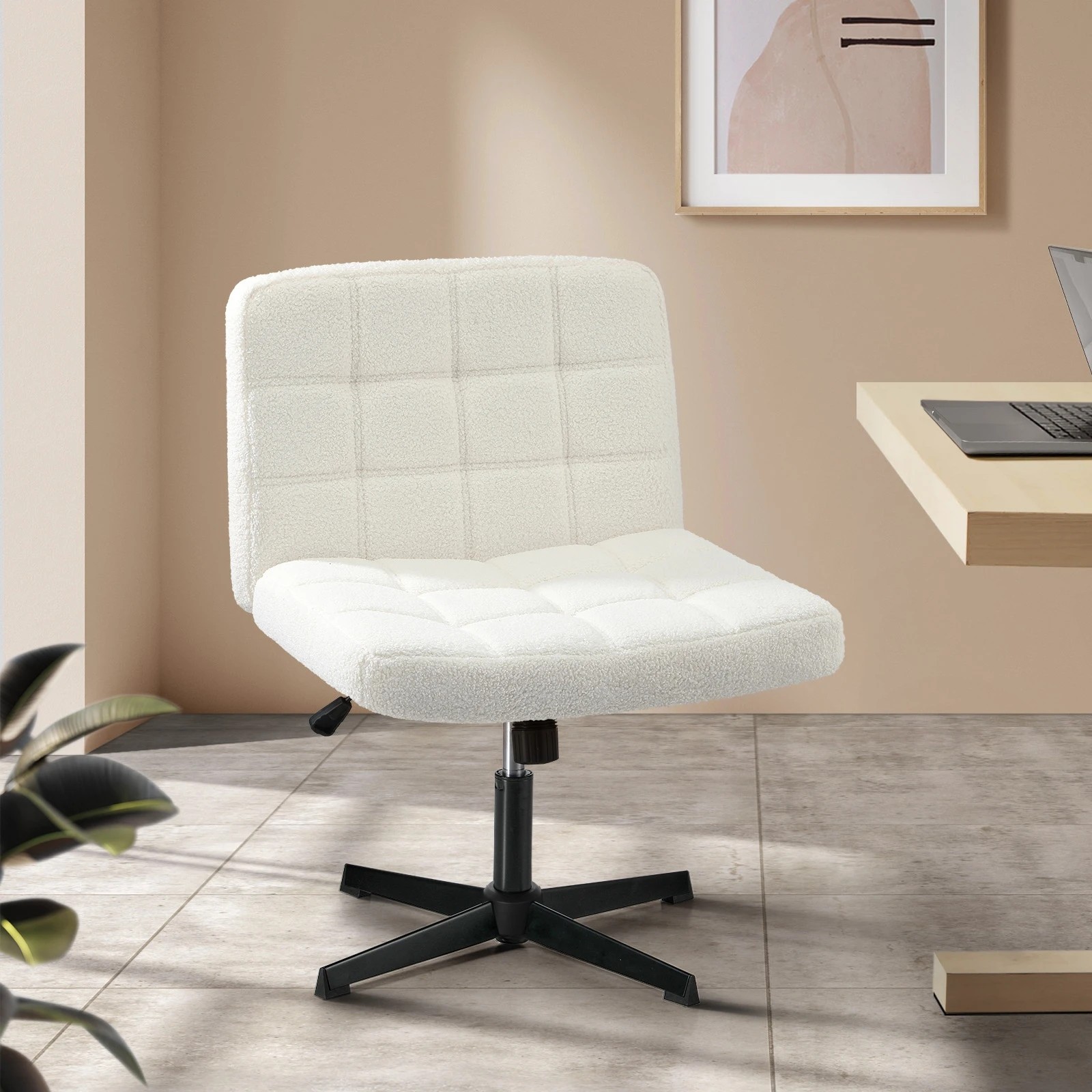 2 Oikiture Armless Office Desk Chair Boucle
 - White, 2 of 10