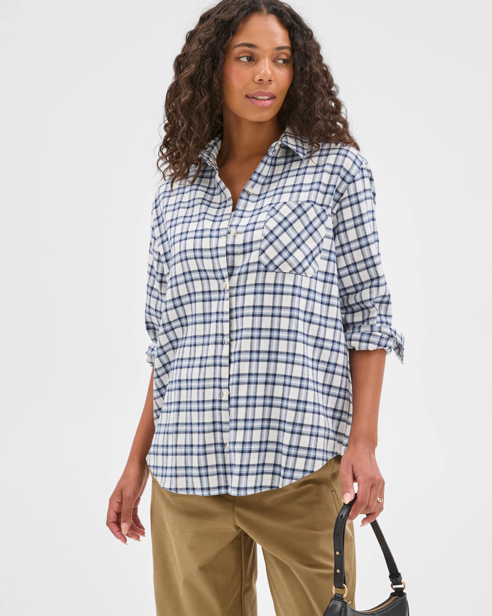 3 Target Woman Long Sleeve Check Shirt BLUE CHECK, 3 of 9