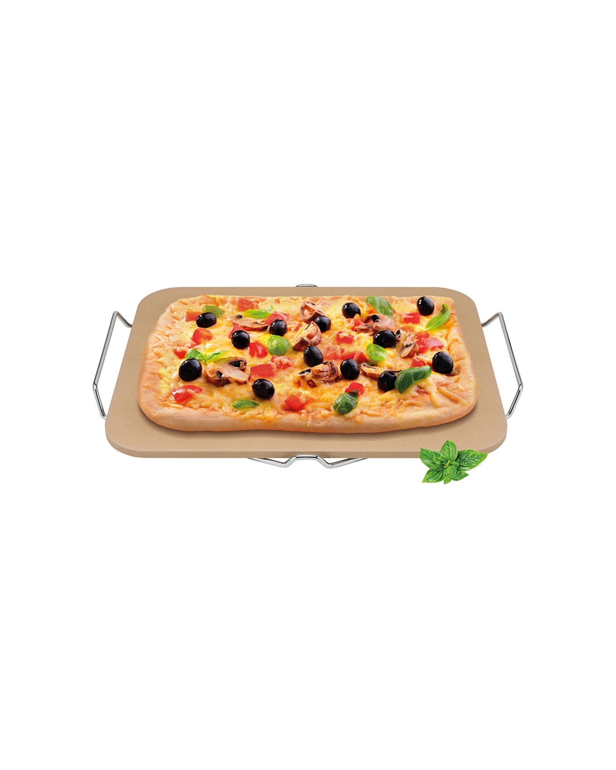 1 Avanti Bbq Pizza Baking Stone 30x38cm Kiln-fired Clay With Rack For Oven - Brown, 1 of 1