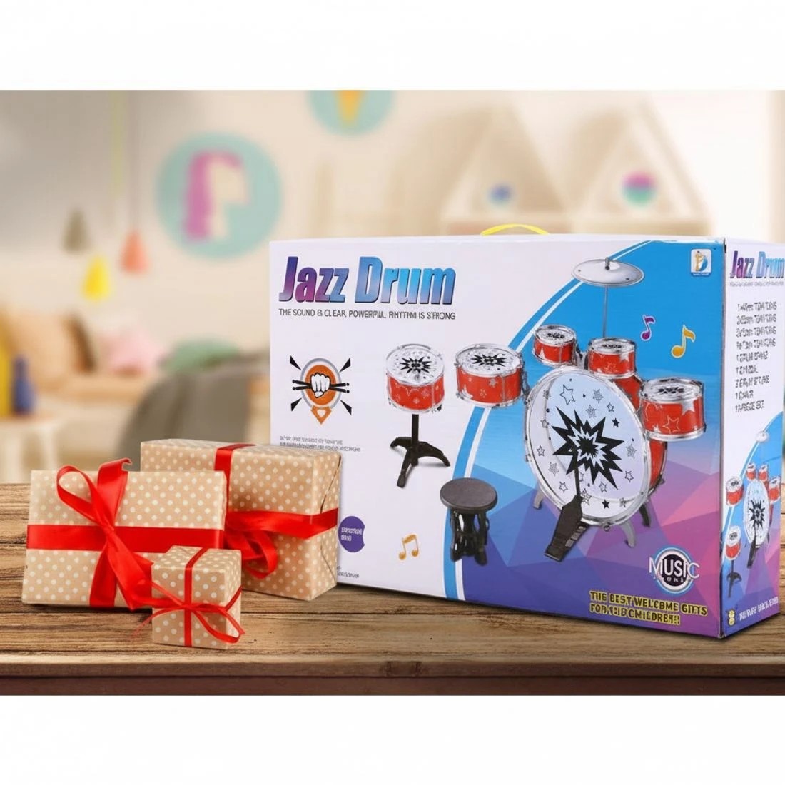 7 Keezi Kids Drum Kit Set Pretend Play Junior Drums Musical Toys Childrens 11pcs - Blue, 7 of 8