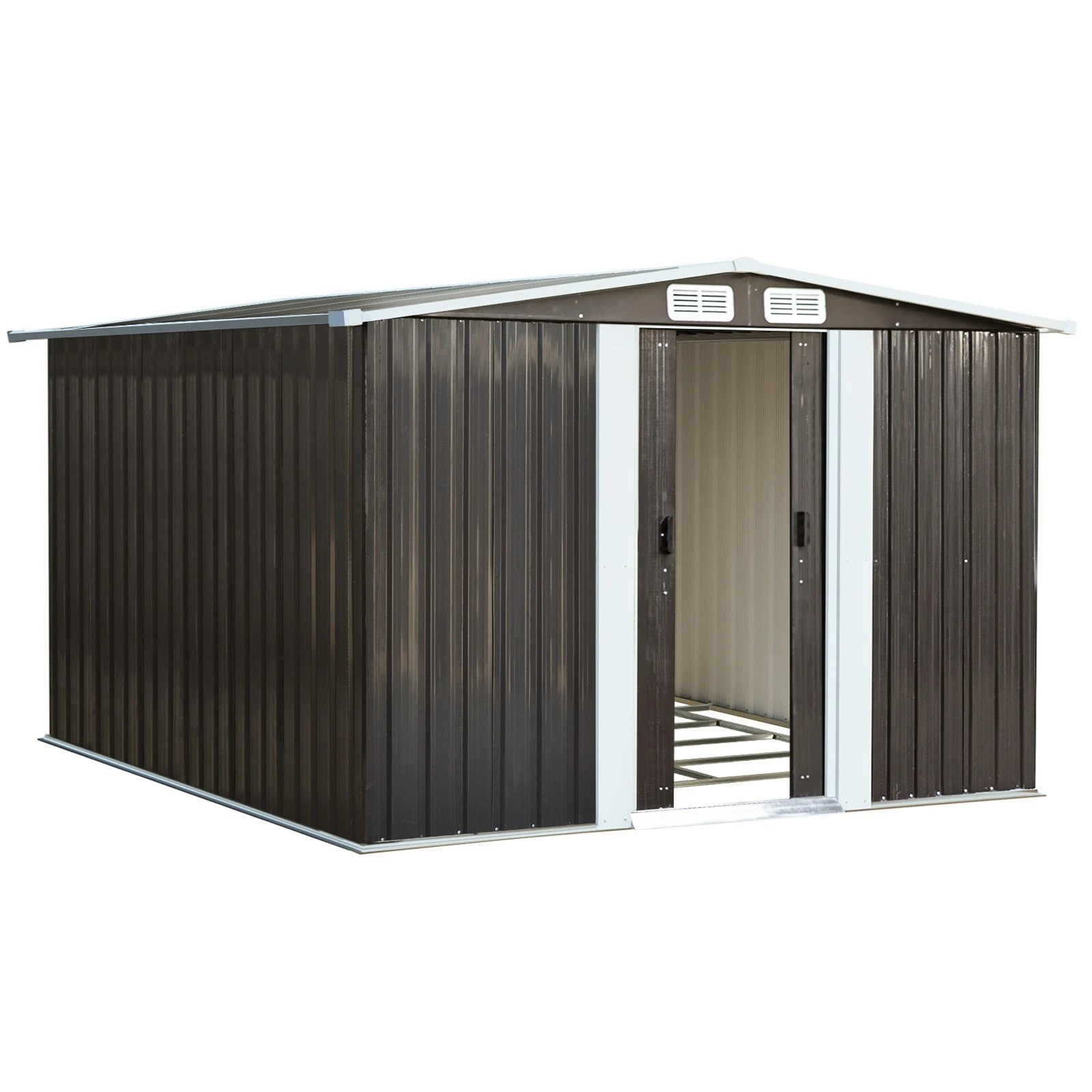 1 Livsip Garden Shed Outdoor Storage Sheds 2.57x2.05M Workshop Cabin Metal Base - Grey, 1 of 8