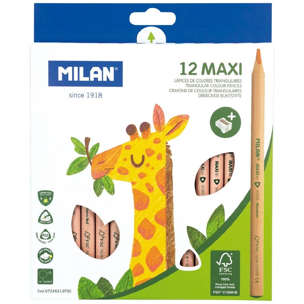 1 Milan FSC Maxi Tri-Coloured Pencils 12 Pack, 1 of 4