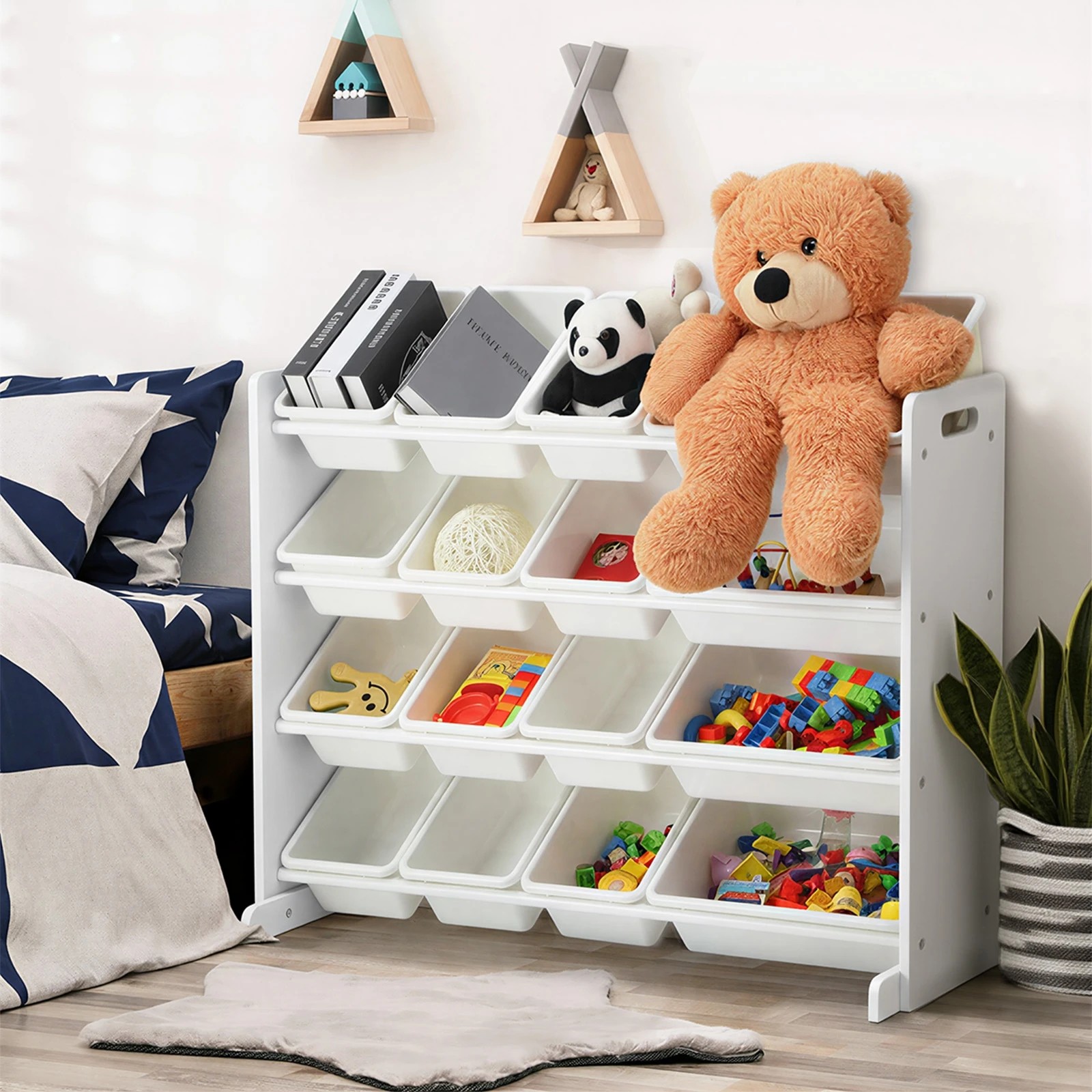 3 Oikiture Kids Toy Box Organiser 16 Bins Display Shelf Removable Drawer - White, 3 of 9