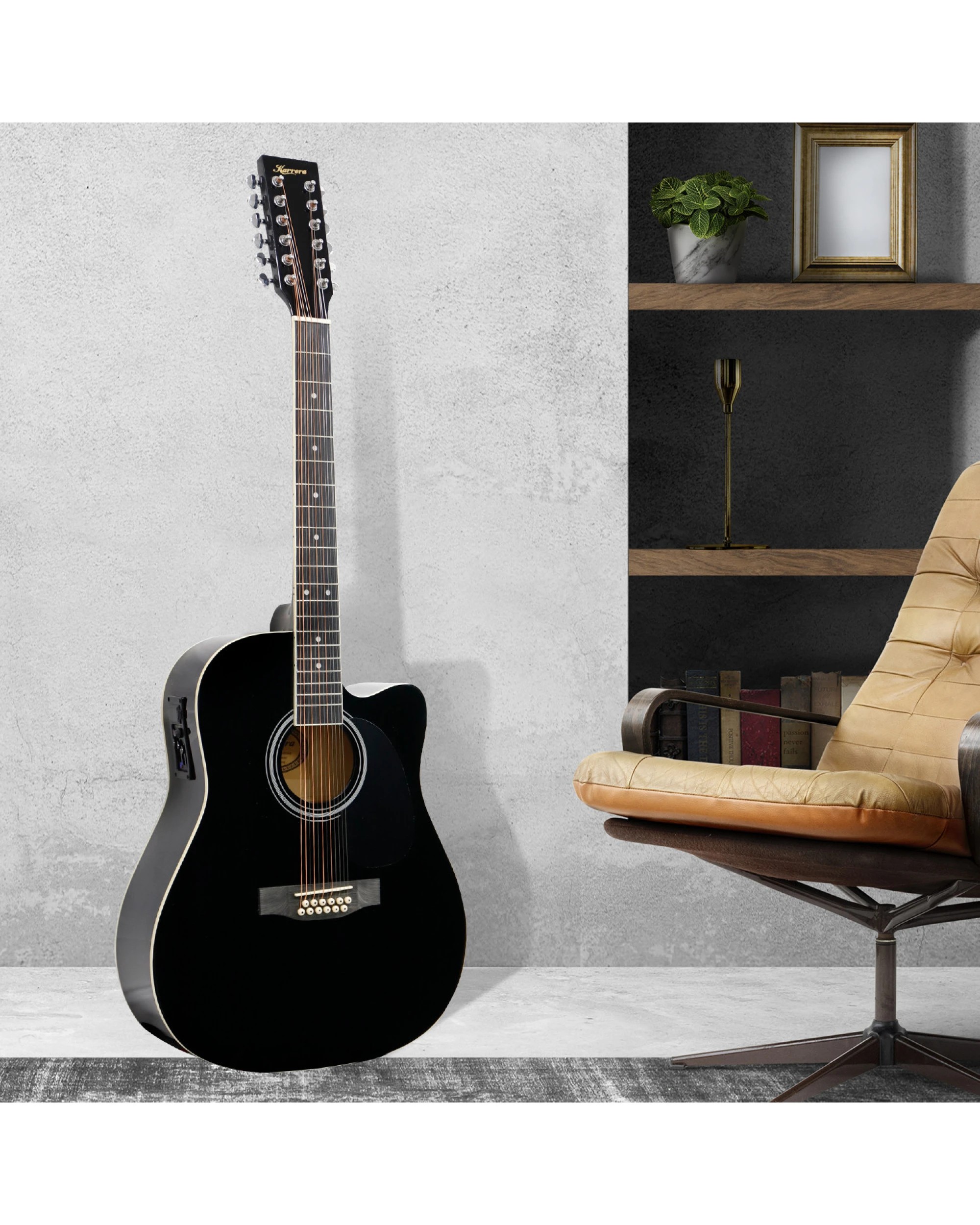 4 Karrera 12-String Acoustic Guitar with EQ in - Black, 4 of 4