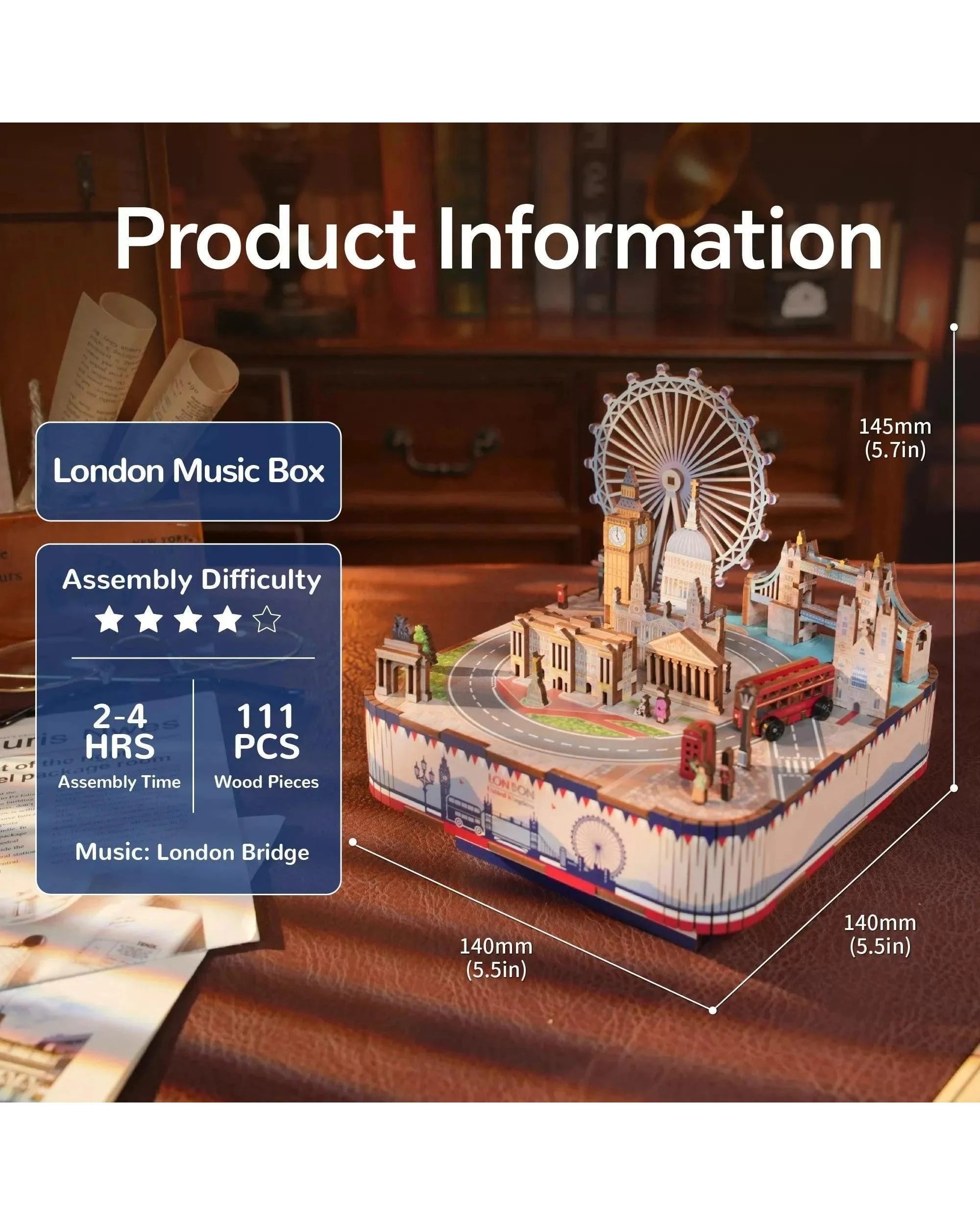 2 Tonecheer 3D Wooden Puzzle DIY Rotating Music Box - London, 2 of 10