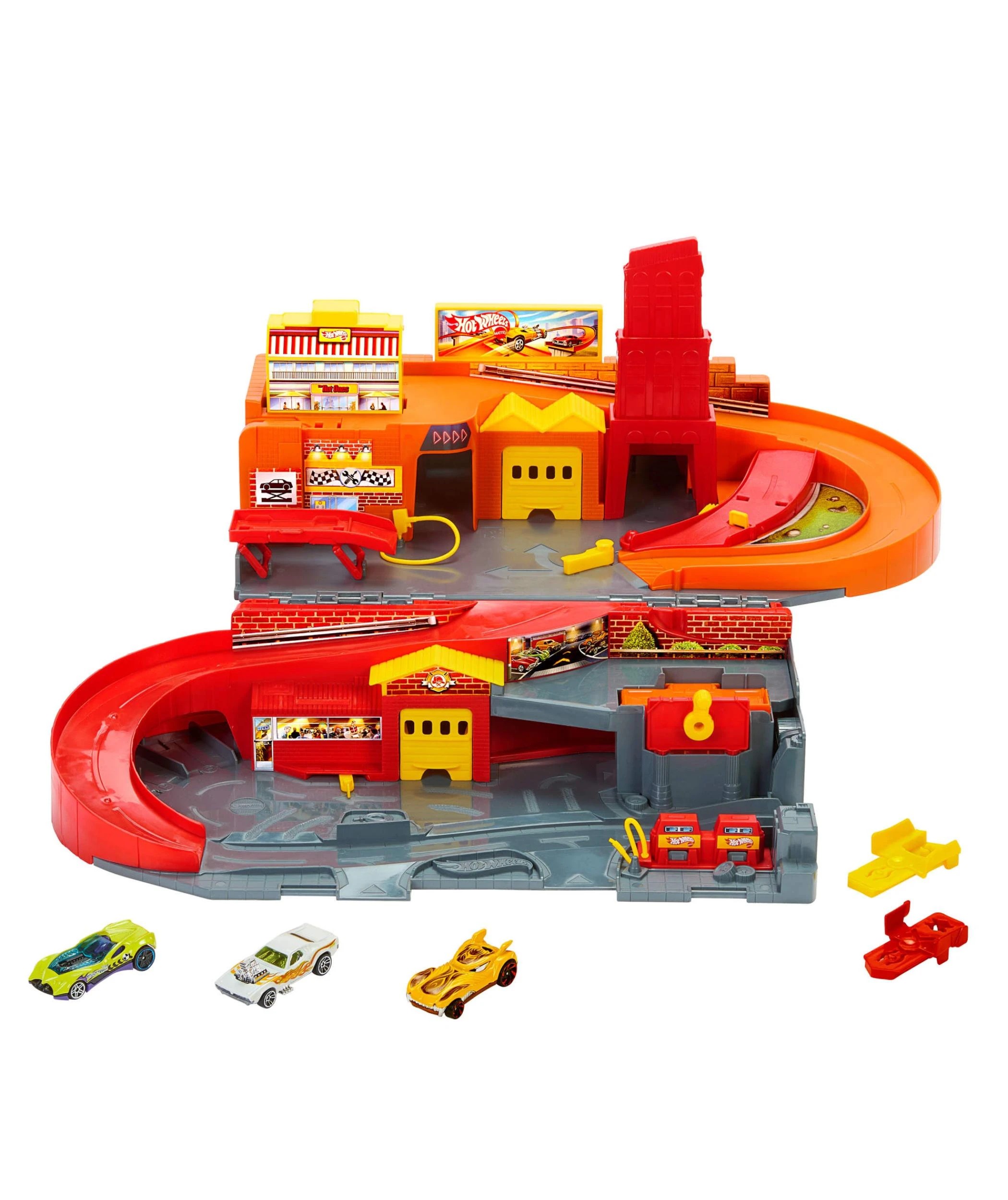 2 Mattel Hot Wheels Hot Ones Sto & Go Playset - Orange, 2 of 6