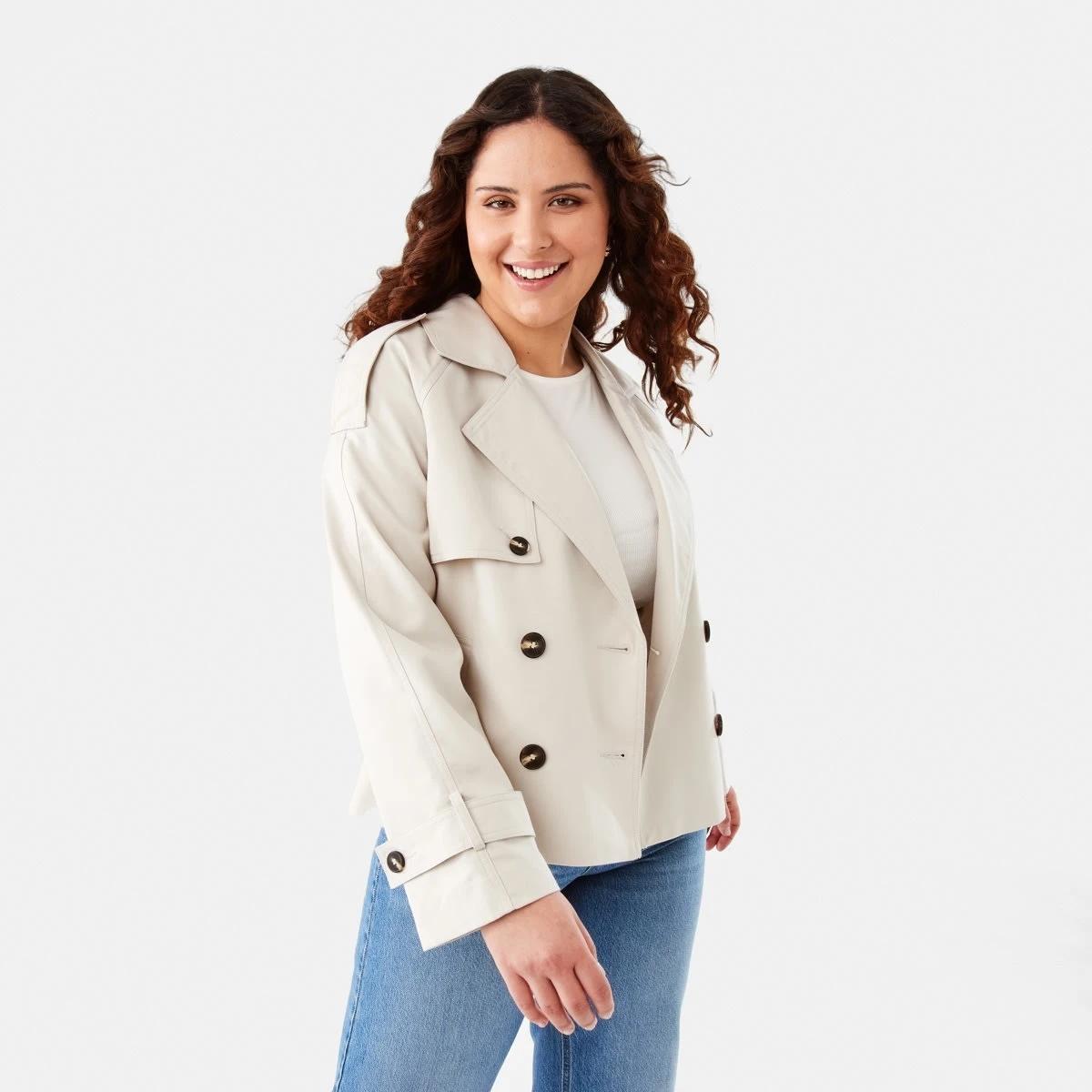 1 Crop Trench Coat Ecru, 1 of 10