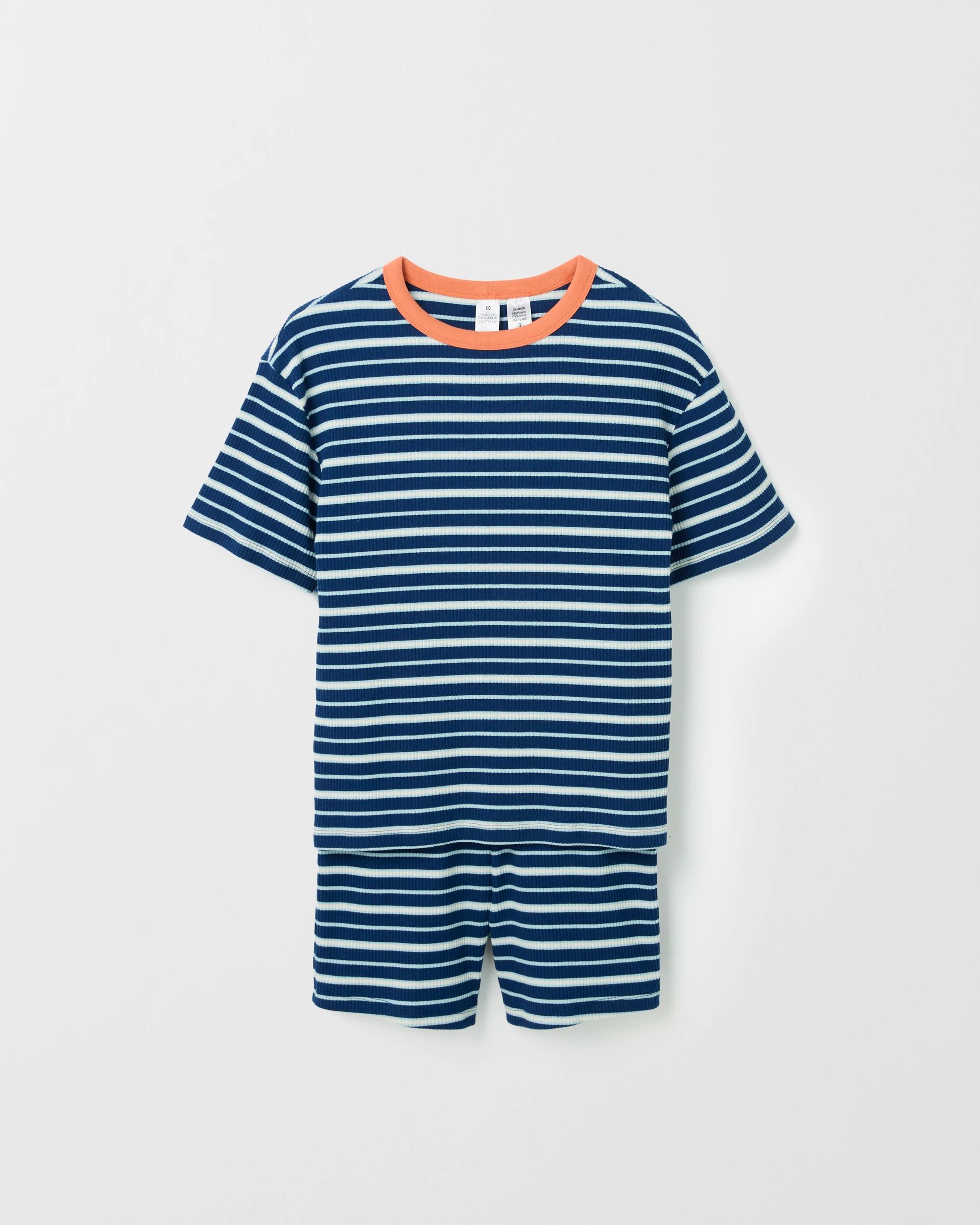 1 Target Kids Organic Cotton Older Boys Oversized Rib Knit Pyjama Set MULTI STRIPE, 1 of 4