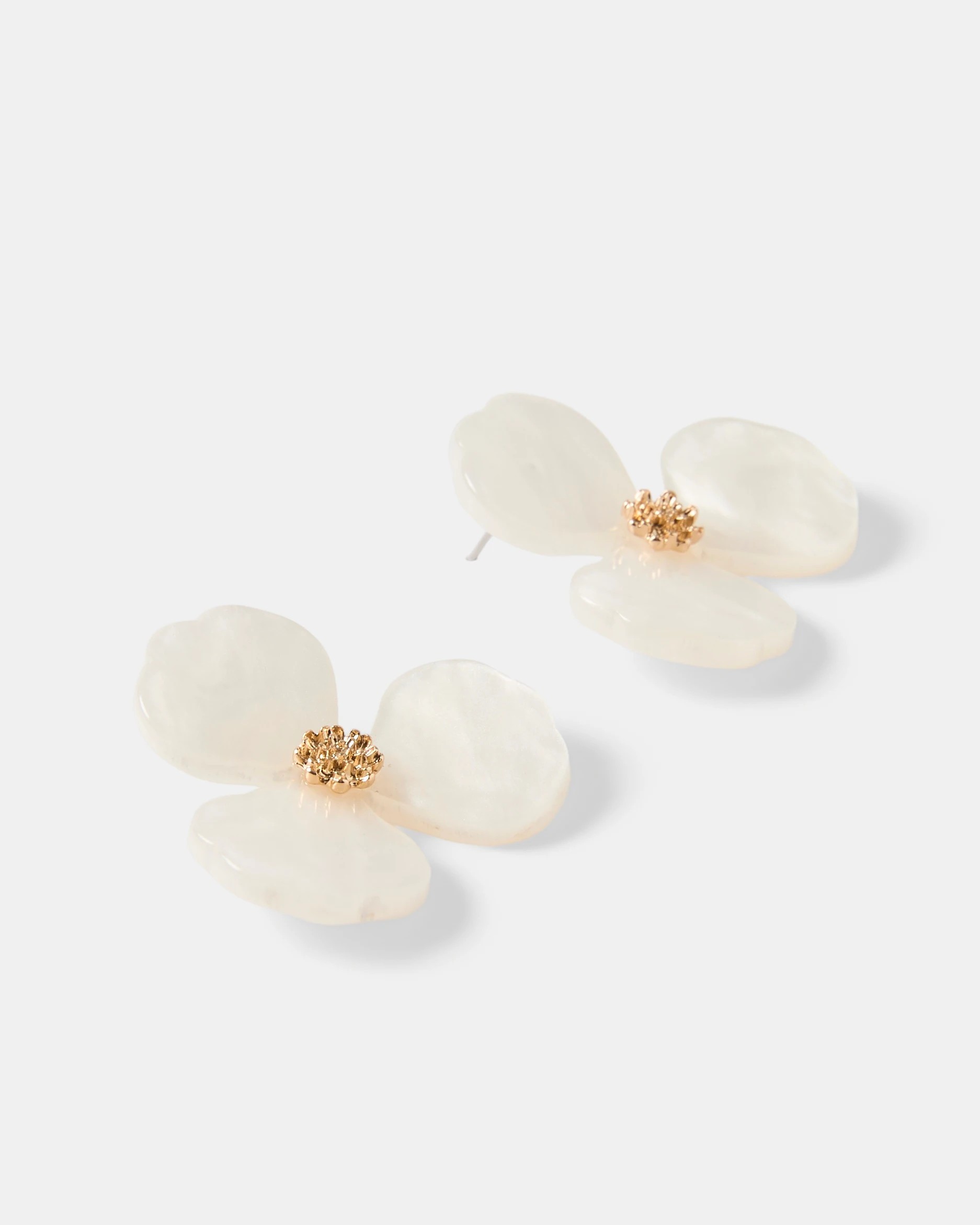 2 Flower Stud Earrings - Gold Tone and Ivory, 2 of 4