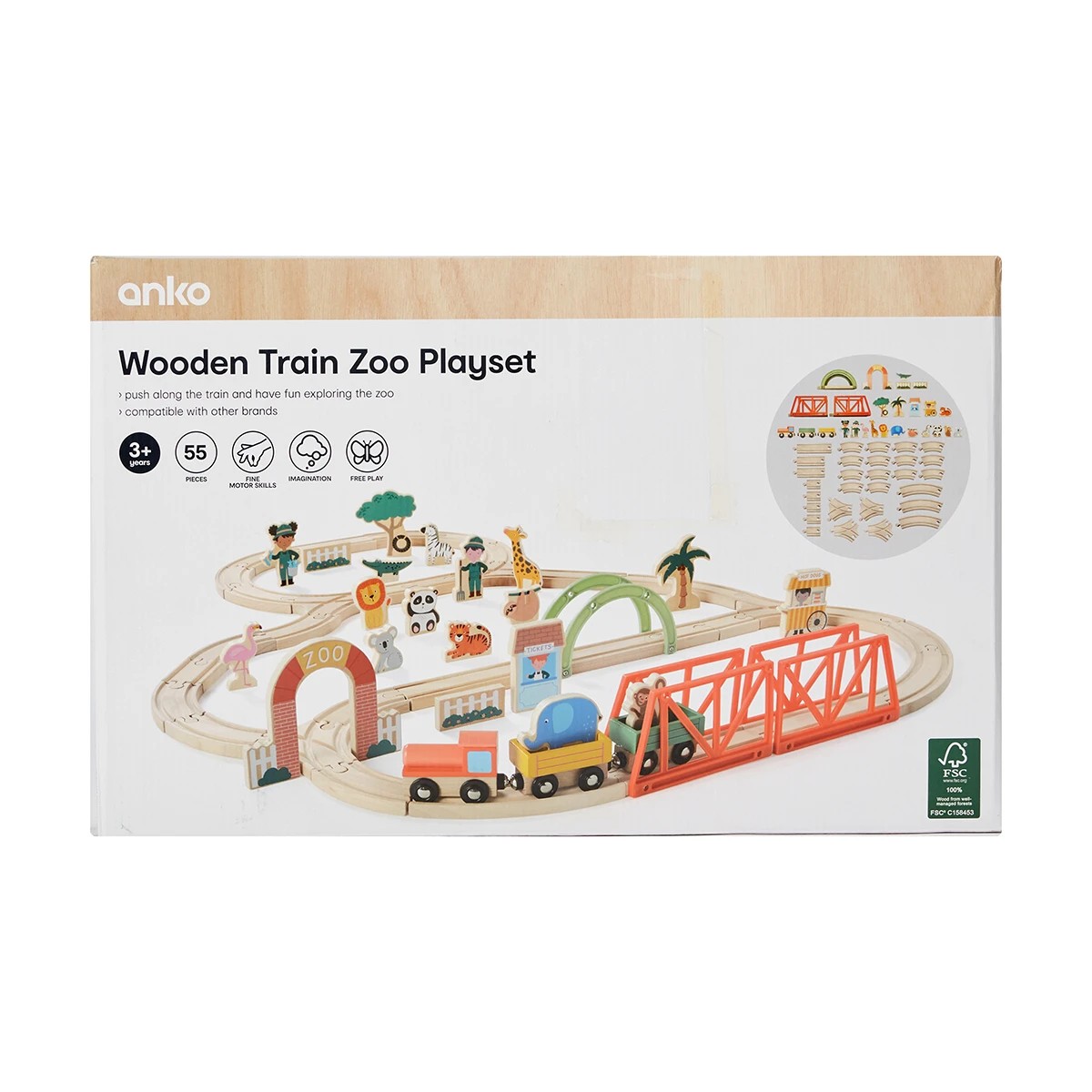 9 55 Piece Wooden Train Zoo Playset, 9 of 10