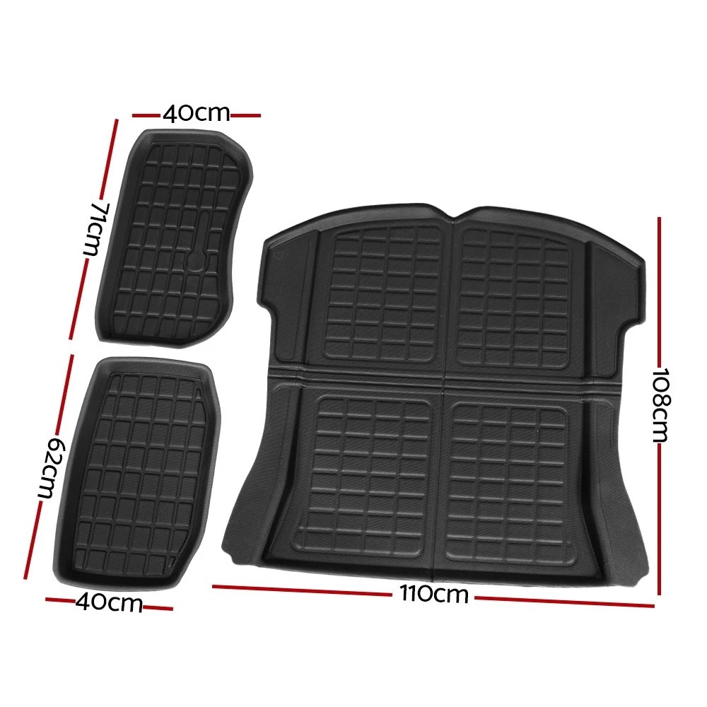 2 3PCS Car Rear Front Cargo Trunk Toolbox Rubber Mats Compatible for Tesla Model 3 - Black, 2 of 6
