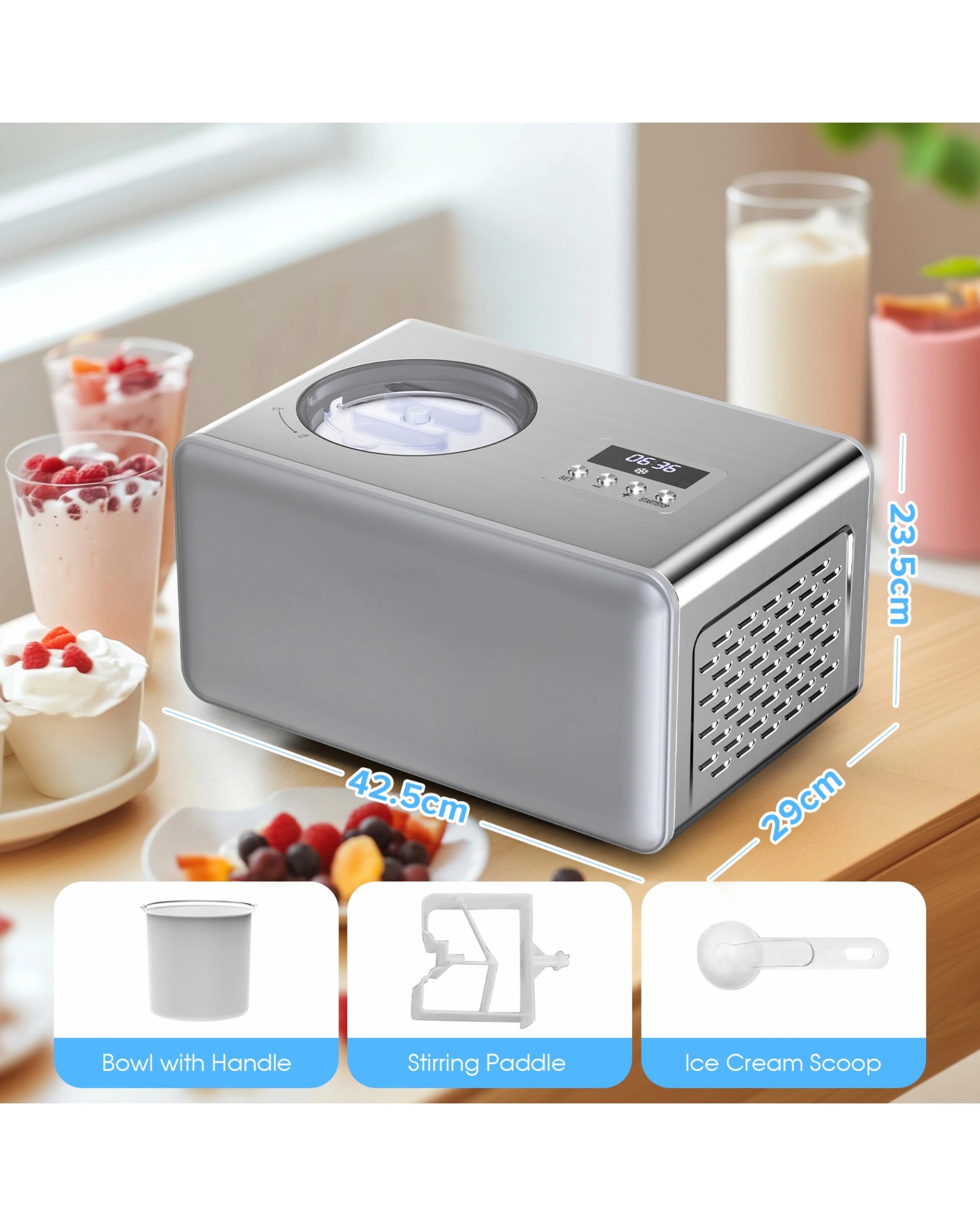 7 Advwin Ice Cream Maker With Built-in Compressor, 2l Frozen Yogurt & Gelato Machine, Sorbet Maker With Lcd Display, 7 of 8