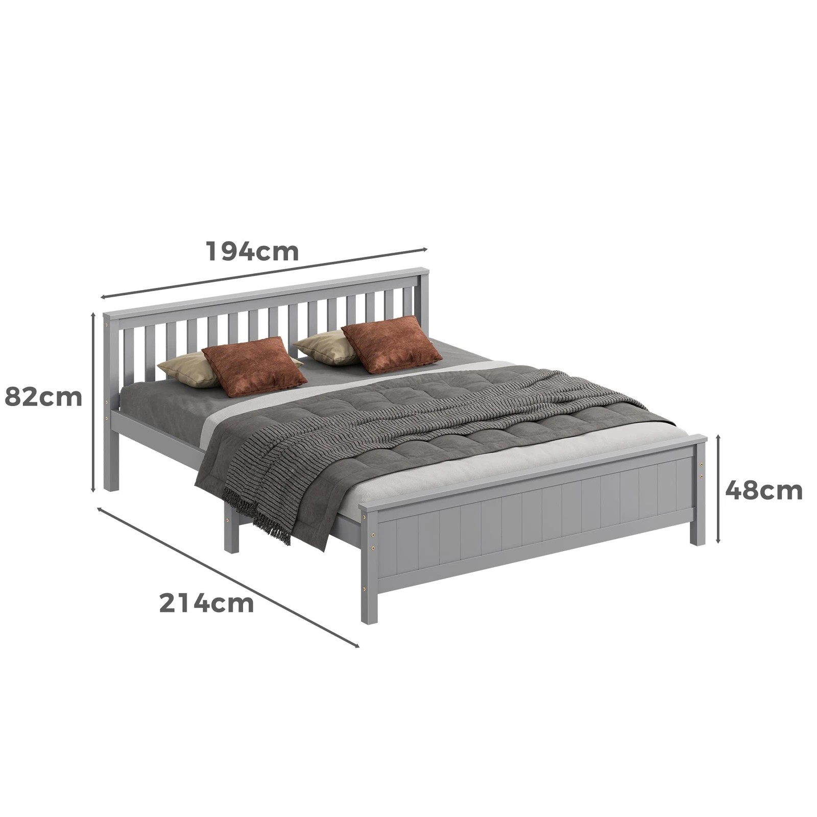 7 Alfordson Bed Frame Wooden King Size Slatted Headboard Timber Fabiano - Grey, 7 of 10