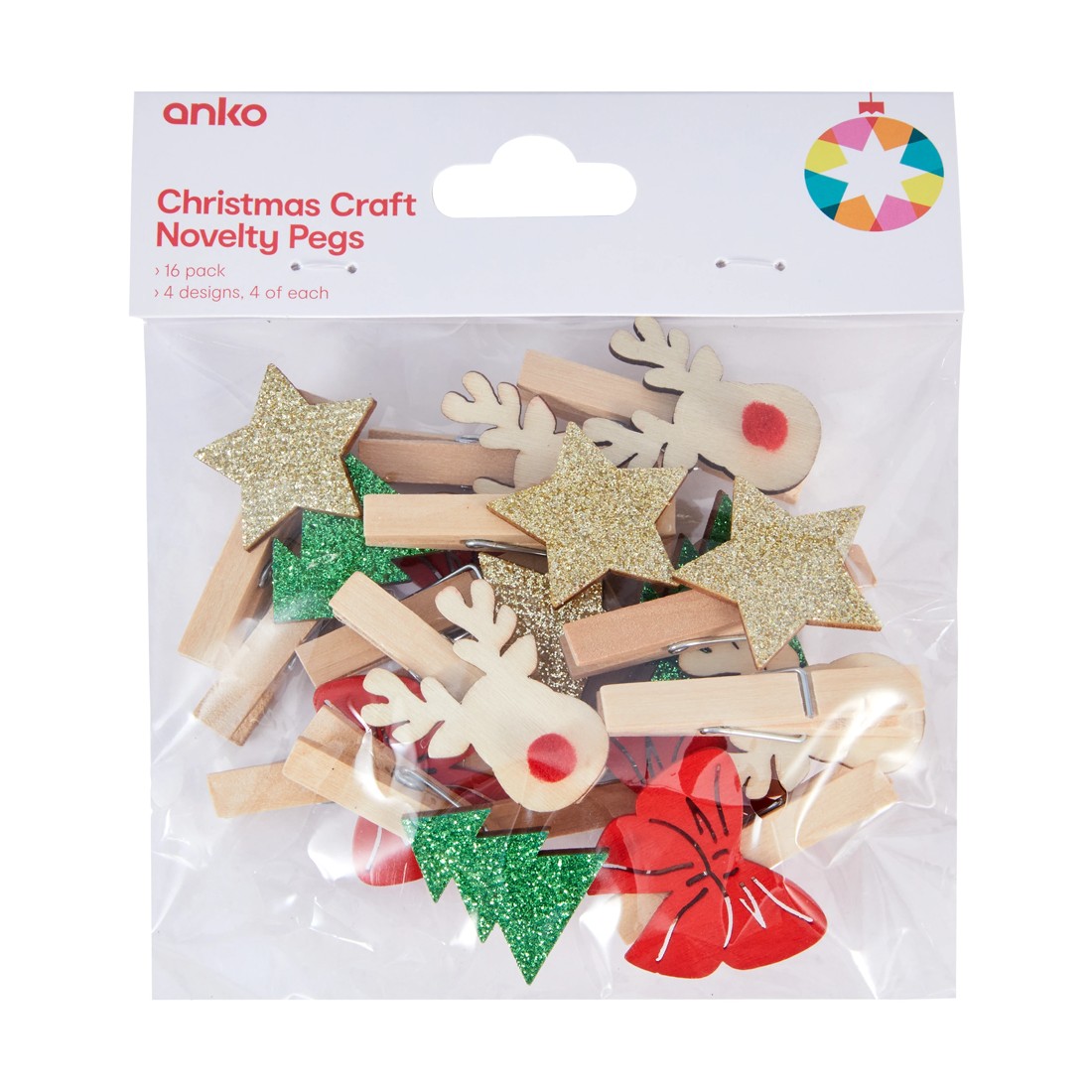 1 Christmas Craft Novelty Pegs 16 Pack, 1 of 3
