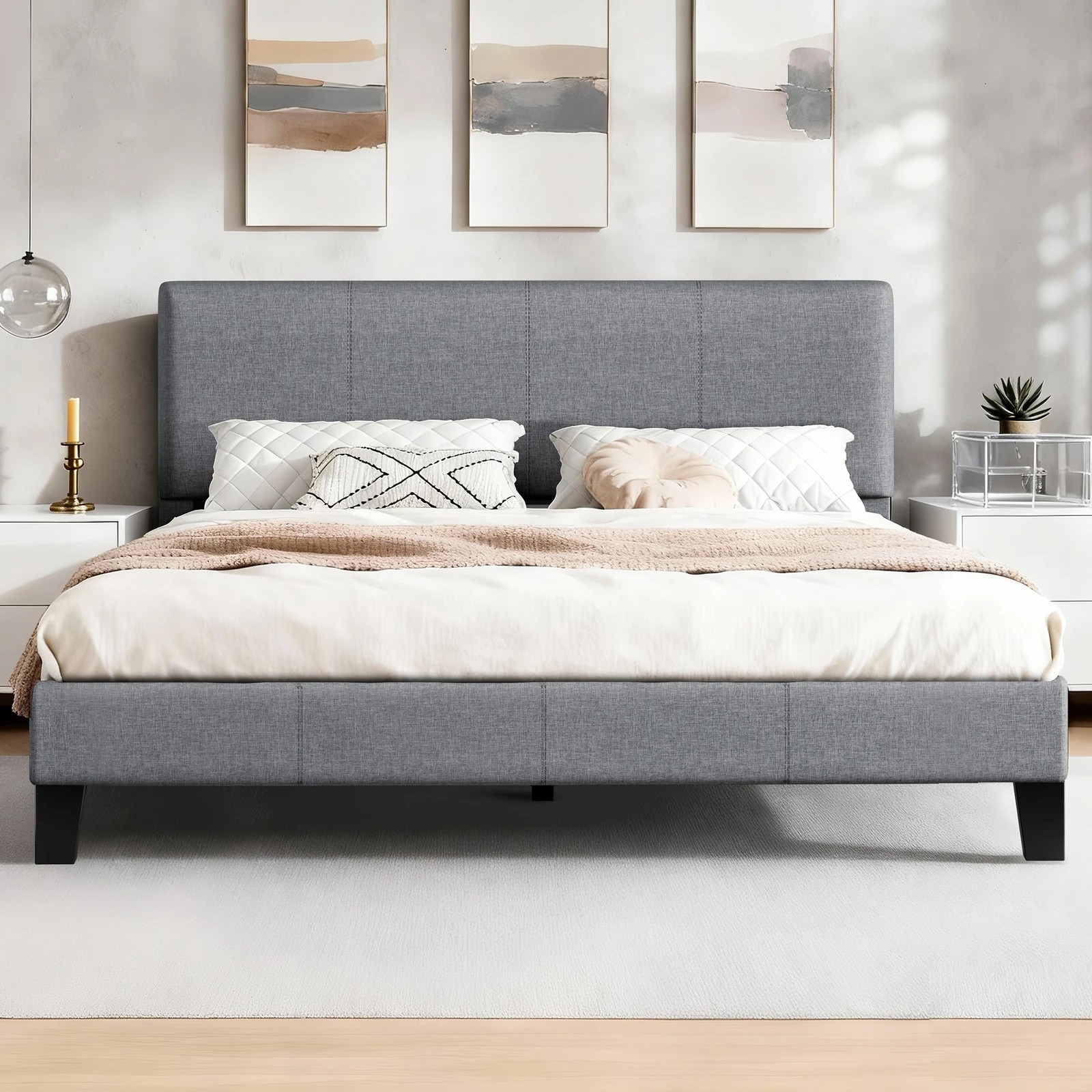 3 Alfordson Bed Frame King Size Mattress Base Platform Fabric Linus - Grey, 3 of 10