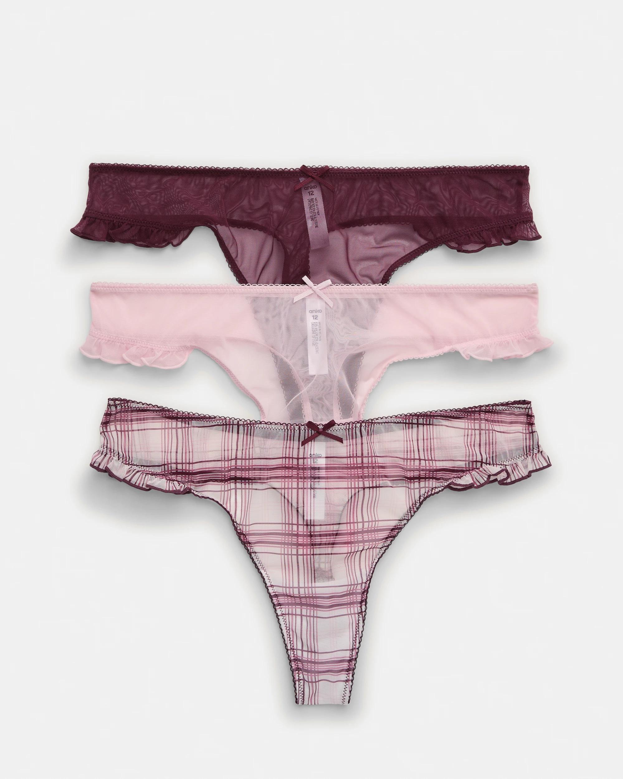 1 3 Pack Mesh G-String Briefs Burg Check, 1 of 10