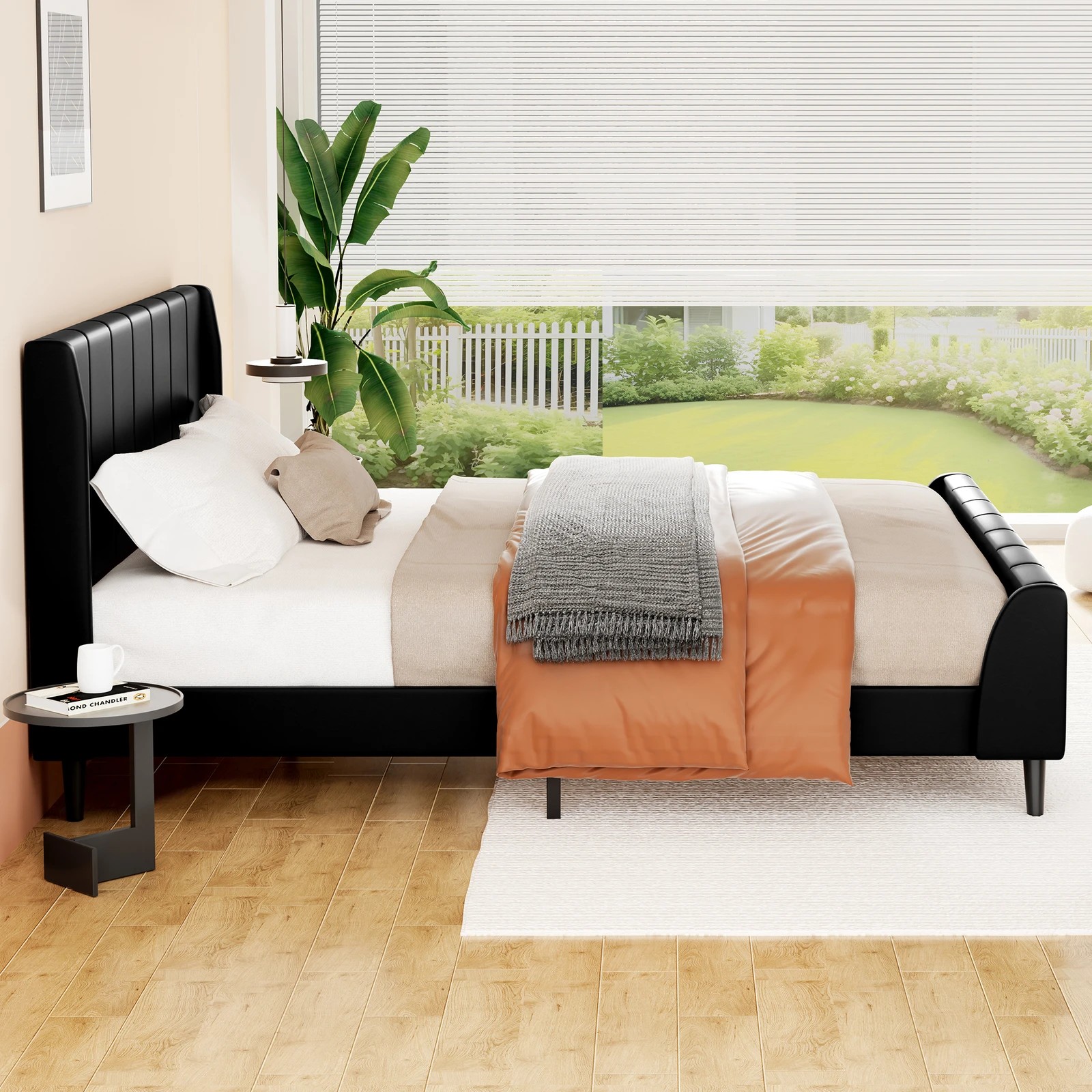 5 Alfordson Bed Frame Double Size Tufted Headboard Base Leather Hundolf - Black, 5 of 10