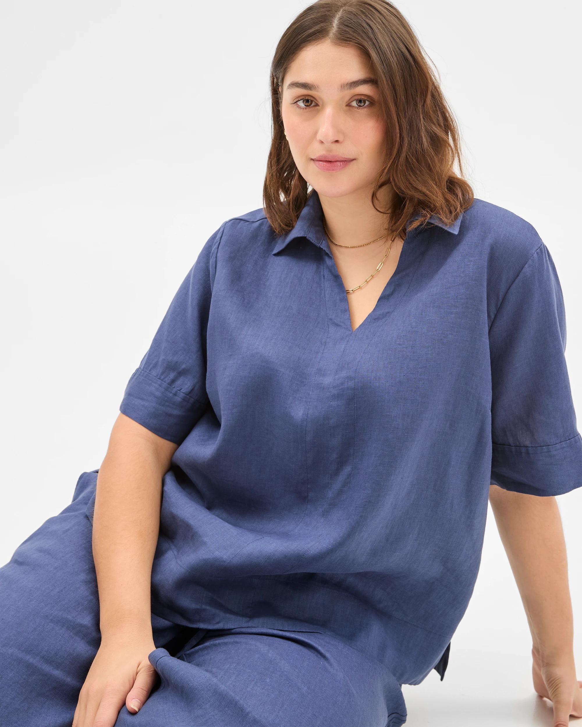 6 Target Plus Size European Linen Popover Blouse INDIGO, 6 of 6