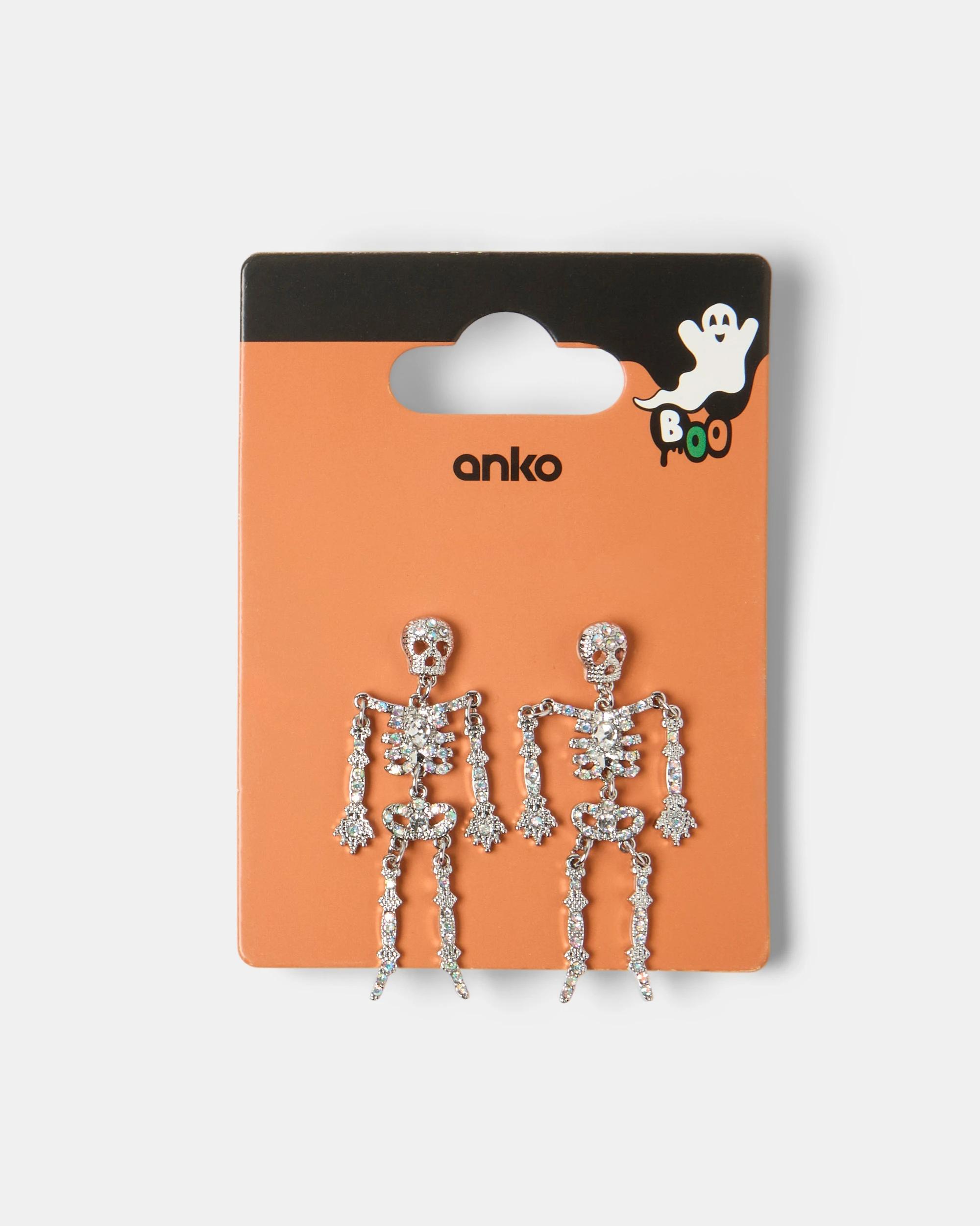 4 Halloween Skeleton Earrings - Silver Tone SILVER, 4 of 4