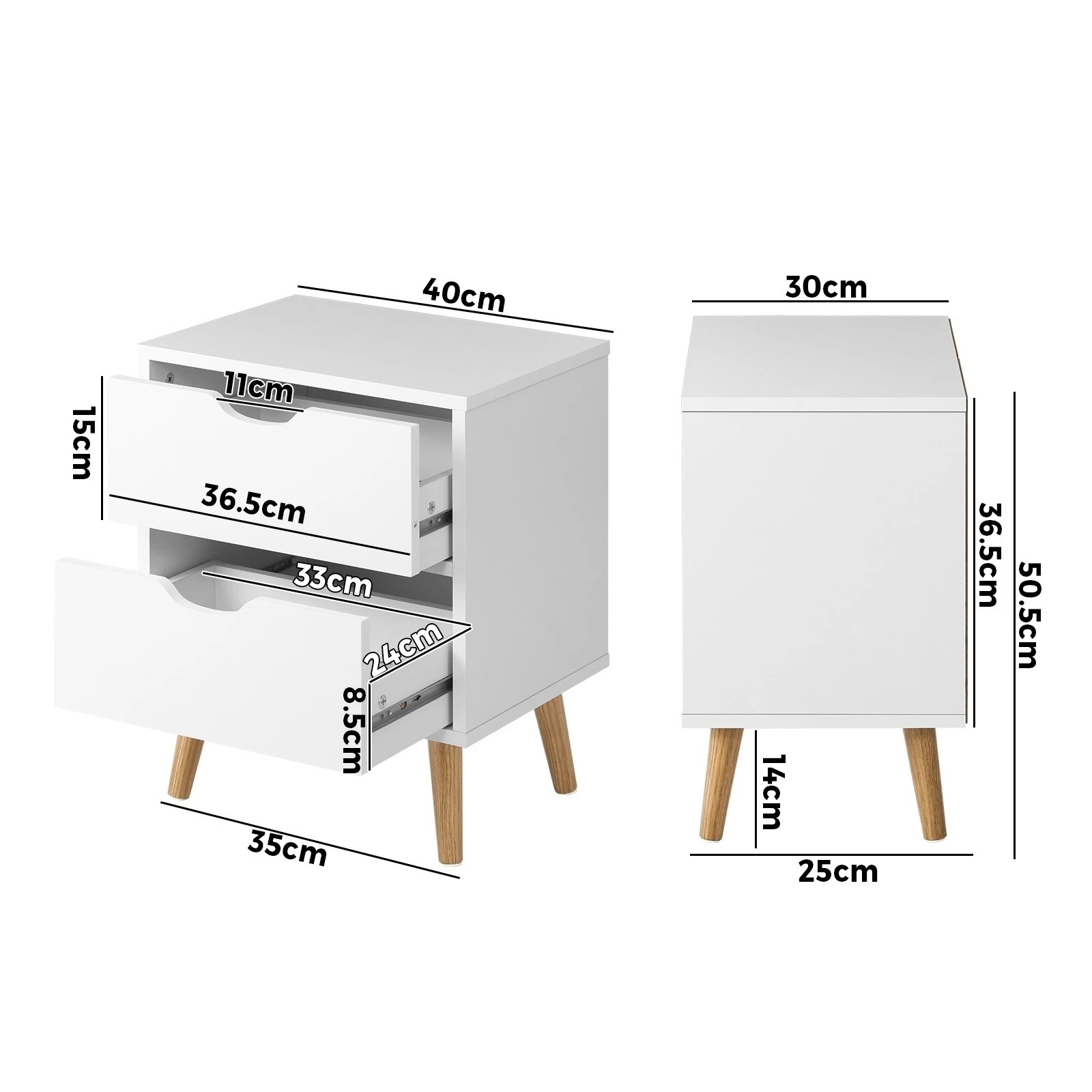 2 Oikiture Bedside Tables Set of 2 Side Table Nightstand Storage Cabinet - White, 2 of 10