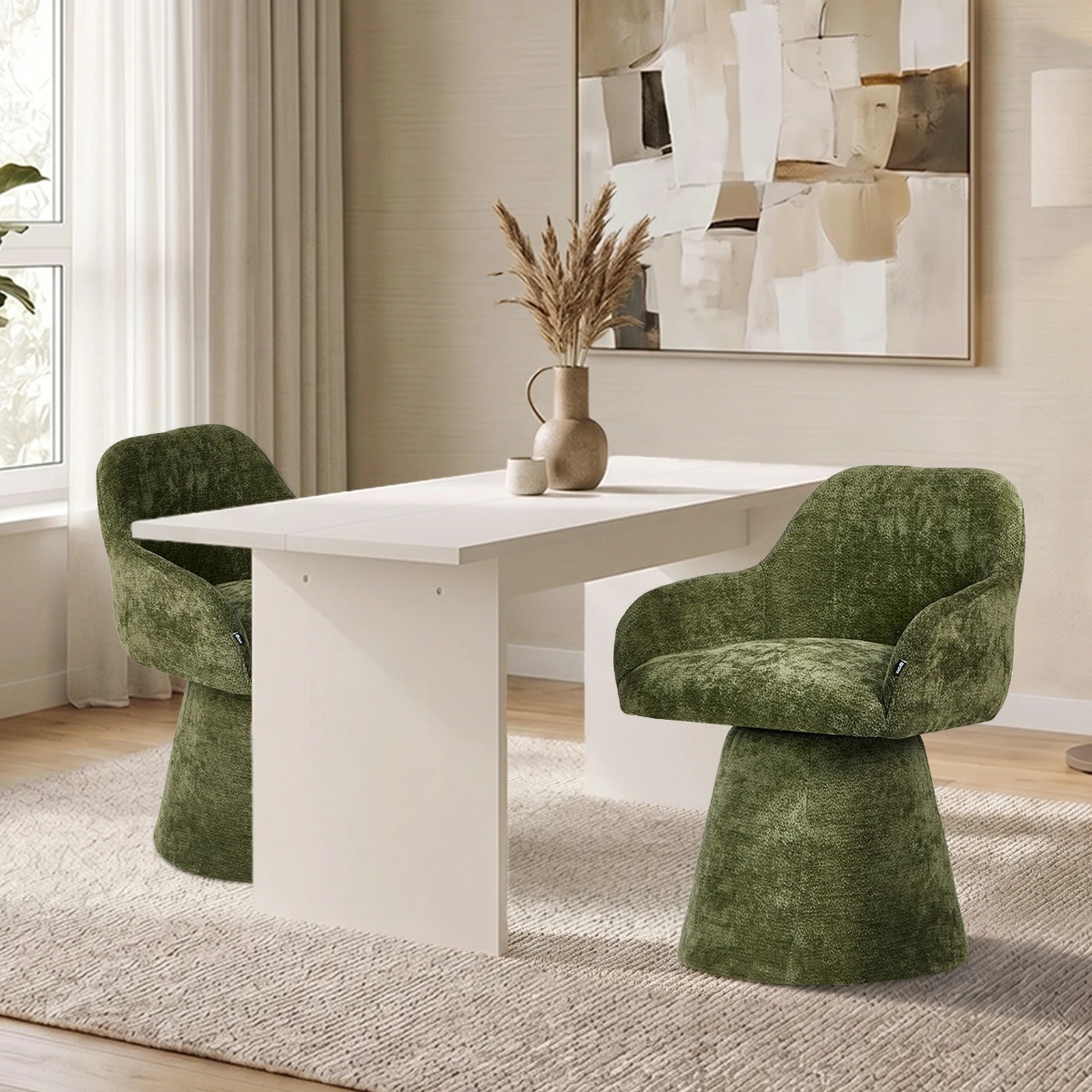 6 Oikiture 4x Dining Chair Swivel Armchair Lounge Accent Chairs Chenille - Green, 6 of 10