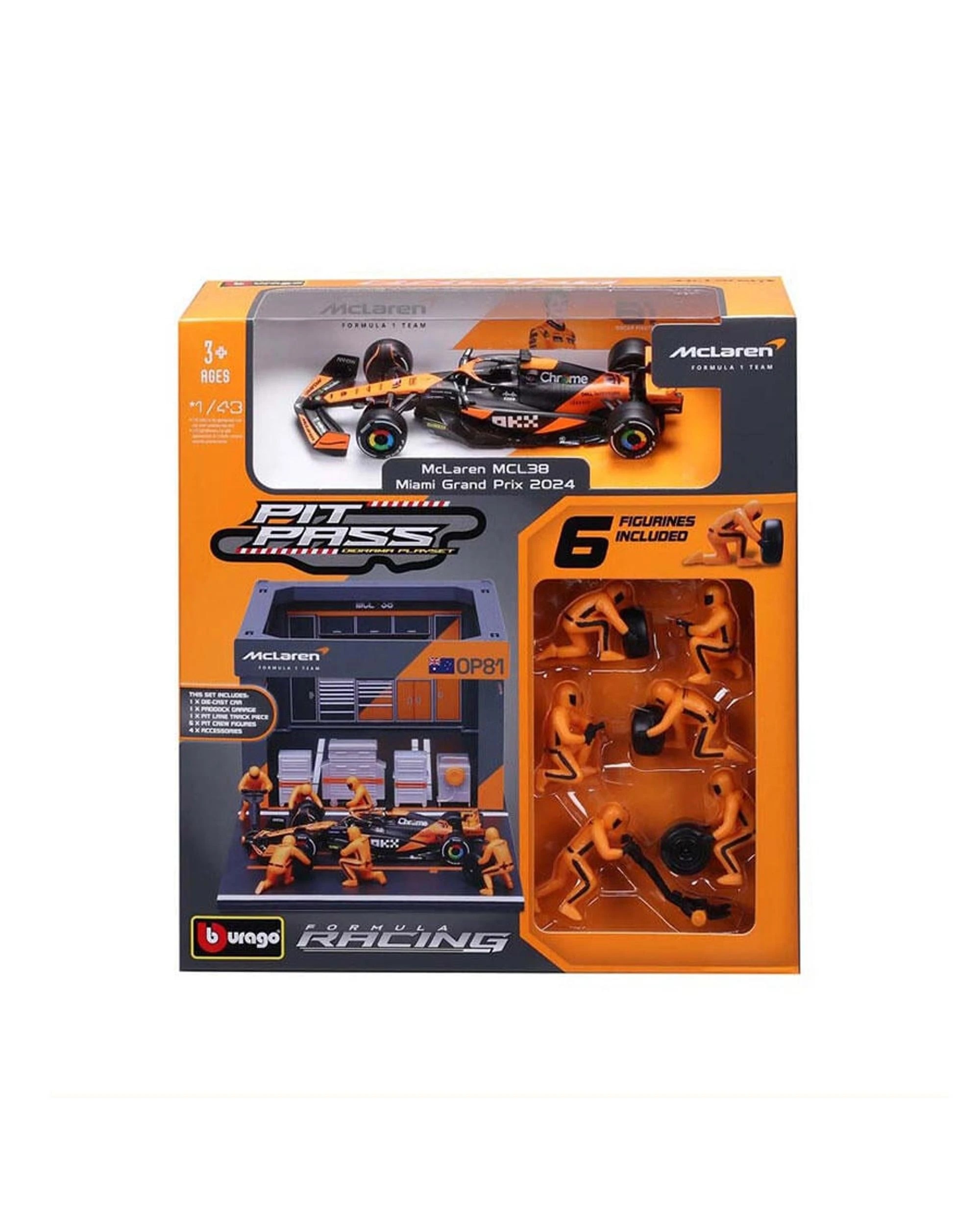 2 Bburago Formula Racing 2024 McLaren F1 #81 Oscar Piastri Pit Pass 1:43 Scale Diorama Playset, 2 of 5