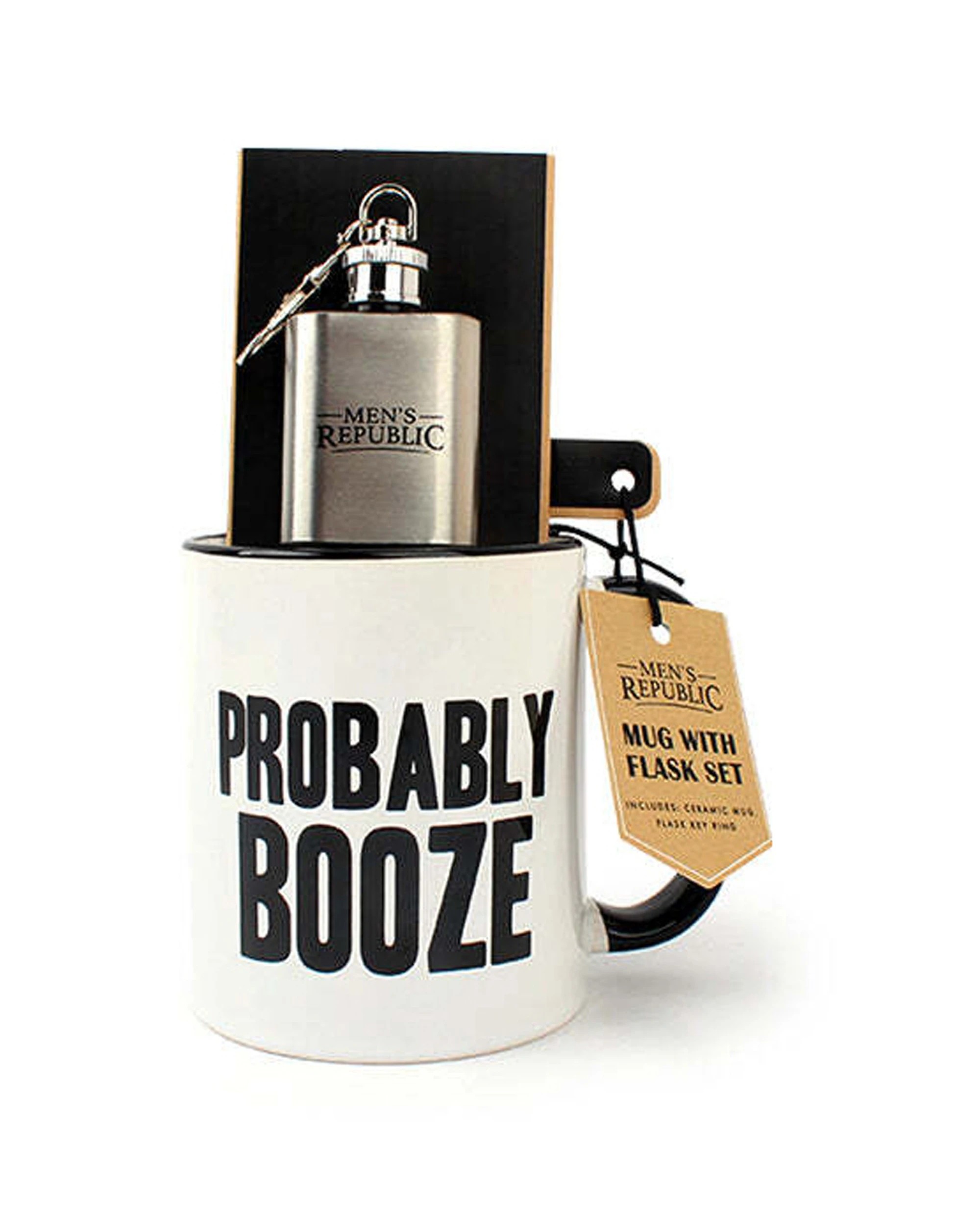 1 Mens Republic Mug Set Probably Booze Ceramic Mug & Mini Flask Set - White, 1 of 3