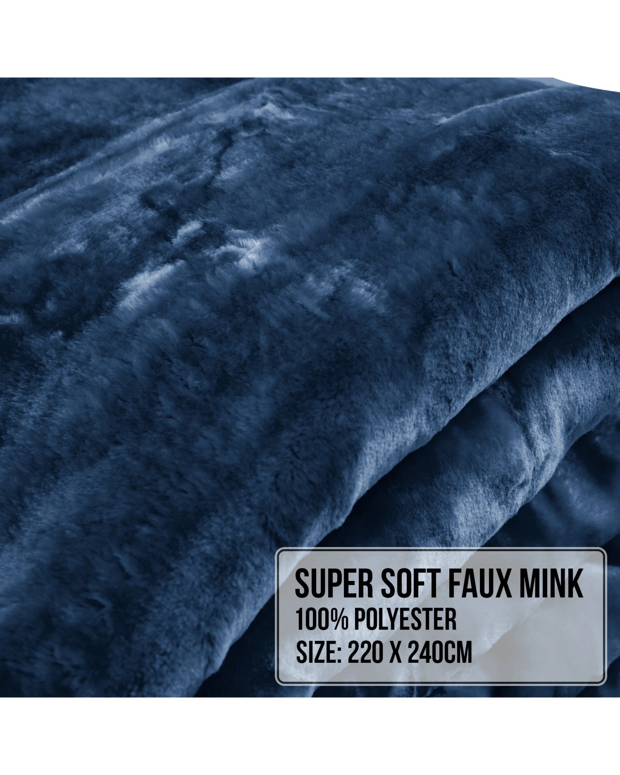 5 Laura Hill 800-gsm Mink Blanket Double-sided Soft Plush Bed Faux Throw Rug Navy Blue
 - Queen Bed, 5 of 9