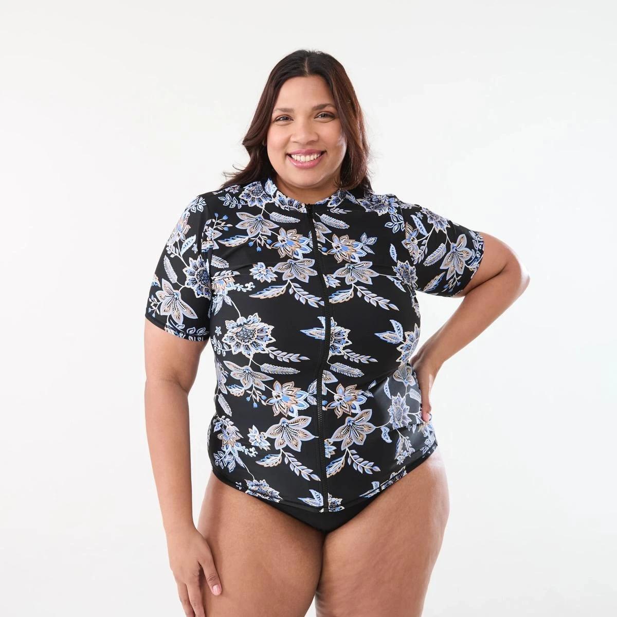 1 Curve Short Sleeve Rash Vest CHINTZ BLACK, 1 of 5