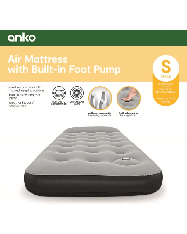 Air Mattress with Built-in Foot Pump - Single Bed, 