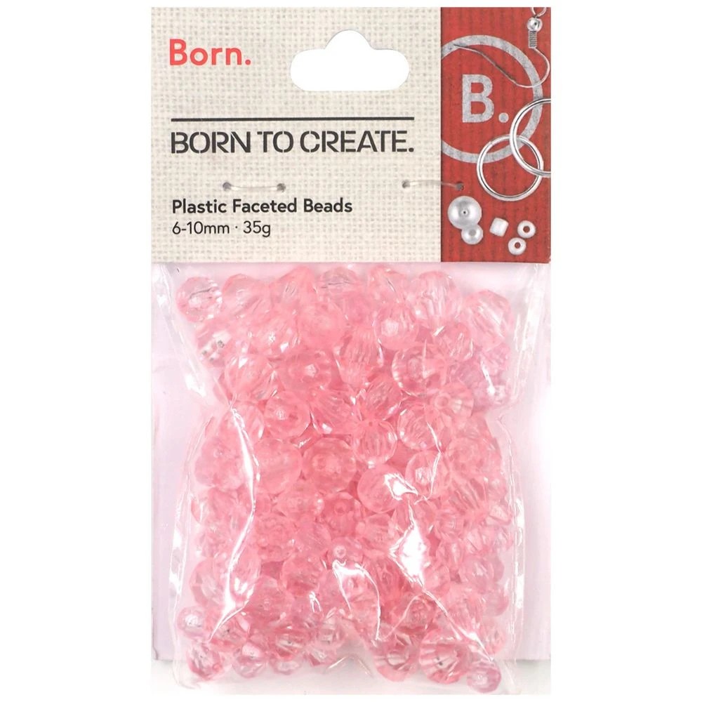 1 Born 6-10mm Plastic Faceted Beads Pink 35g, 1 of 1