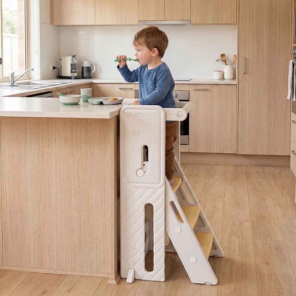 3 PlayPals Foldable Toddler Tower Kitchen Helper with Safety Rail - Yellow, 3 of 3