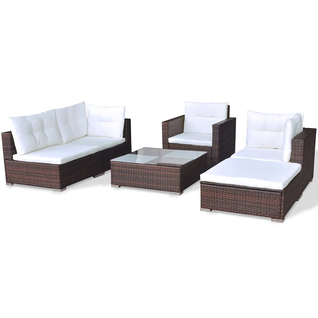 5 Vidaxl 6 Piece Garden Lounge Set With Cushions Poly Rattan - Brown, 5 of 10