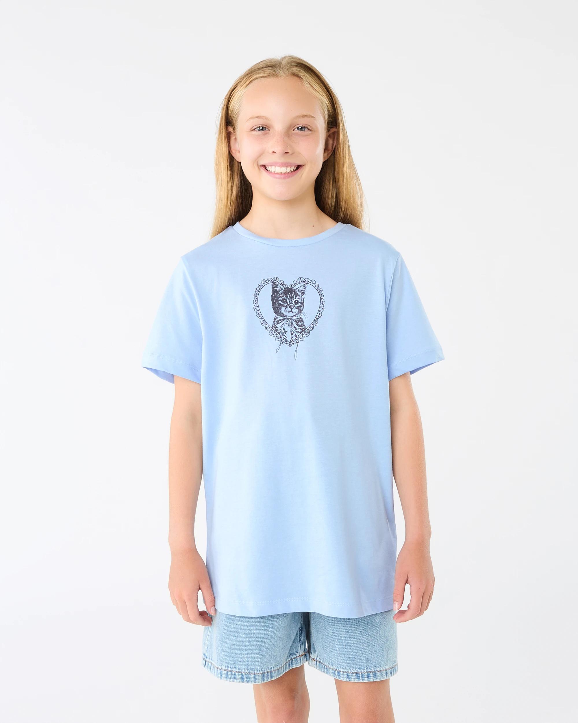 1 Short Sleeve Print T-shirt Blu Kitty, 1 of 6
