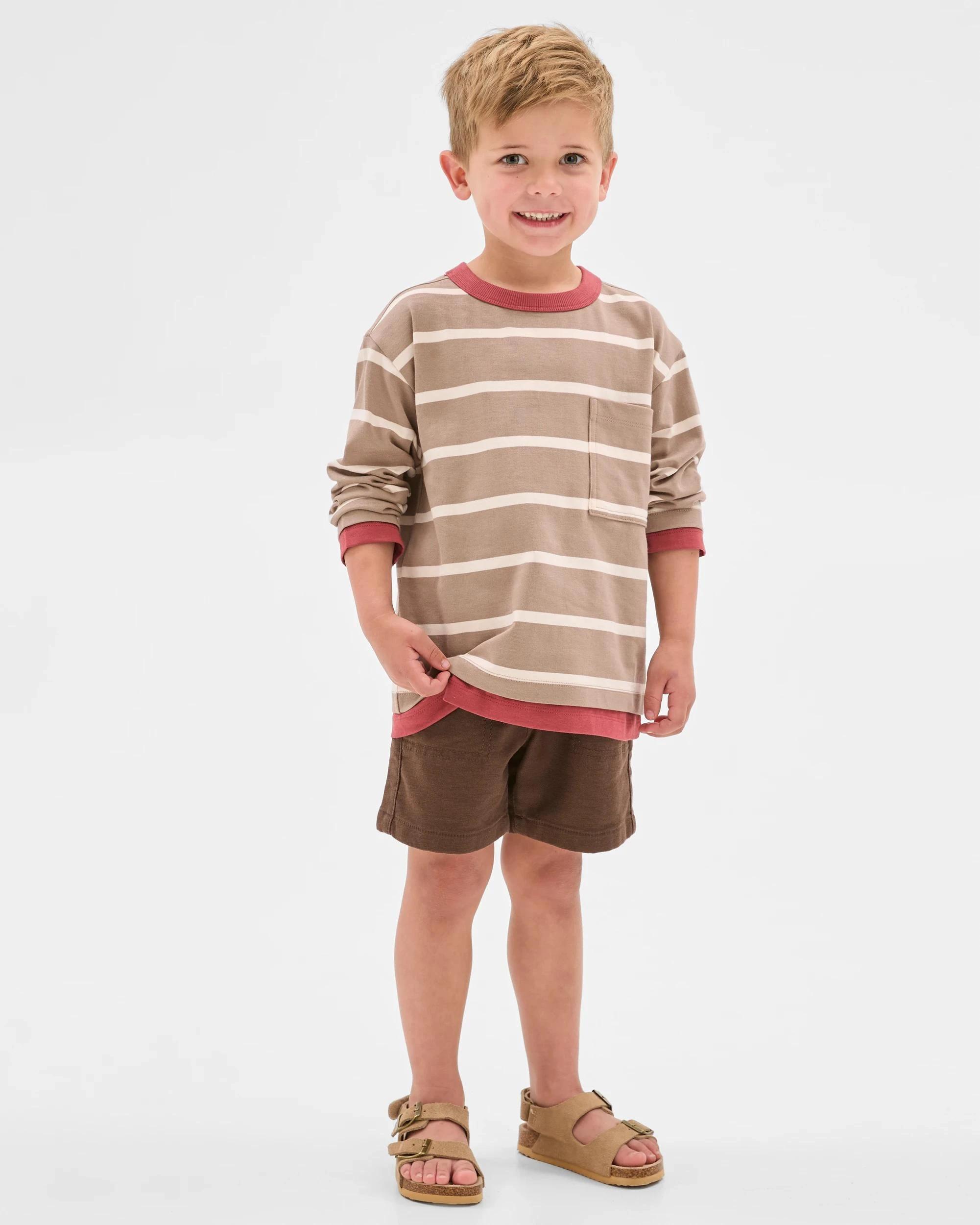 1 Target Kids Australian Cotton Stripe Long Sleeve Pocket T-Shirt TAUPE, 1 of 6