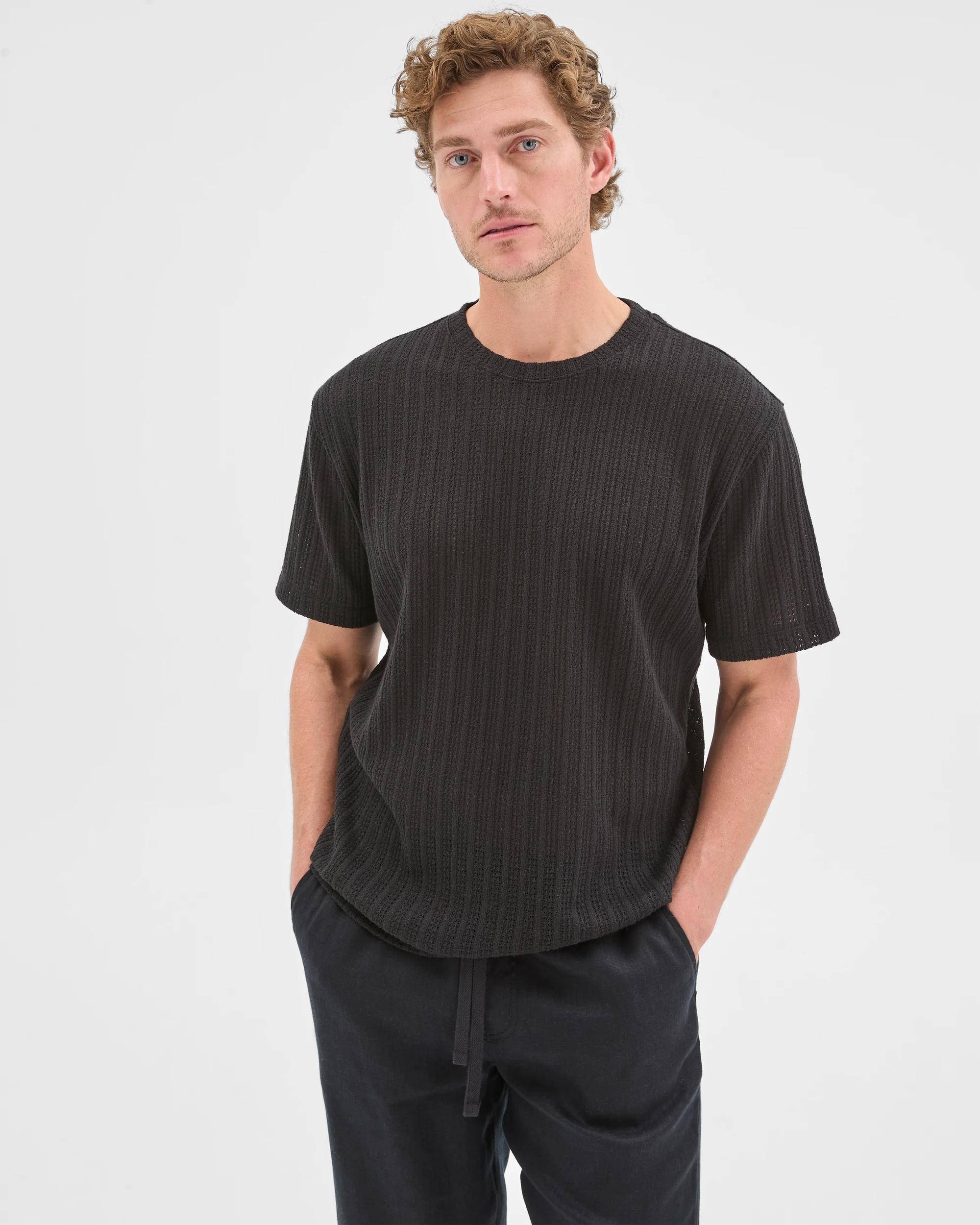1 Target Man Australian Cotton Blend Pointelle T-Shirt BLACK, 1 of 6