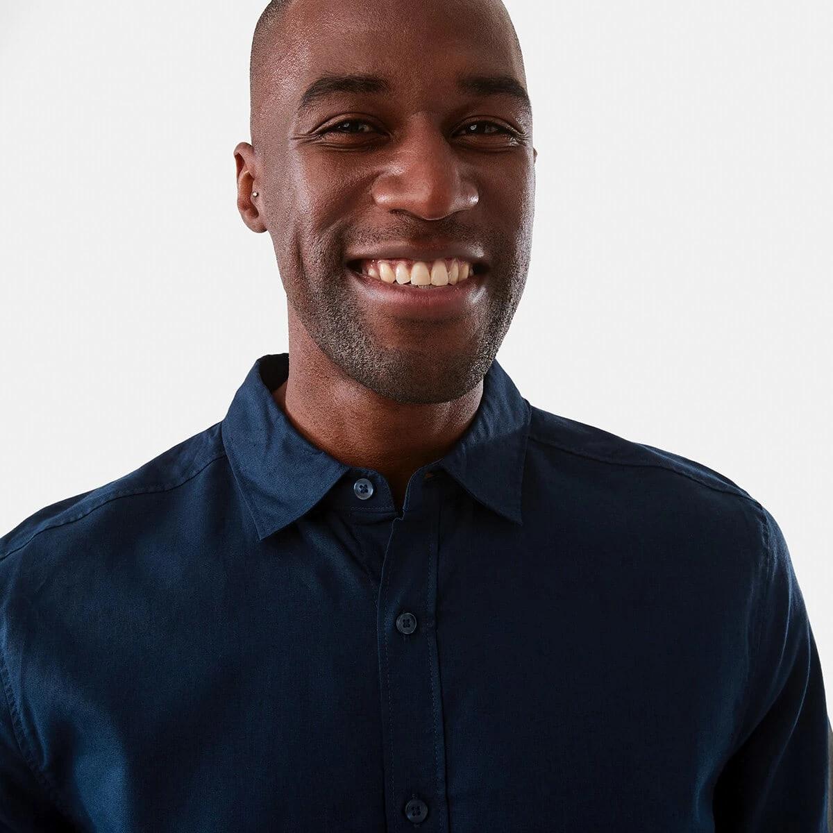 4 Long Sleeve Solid Linen Blend Shirt Blu Pcoat, 4 of 7