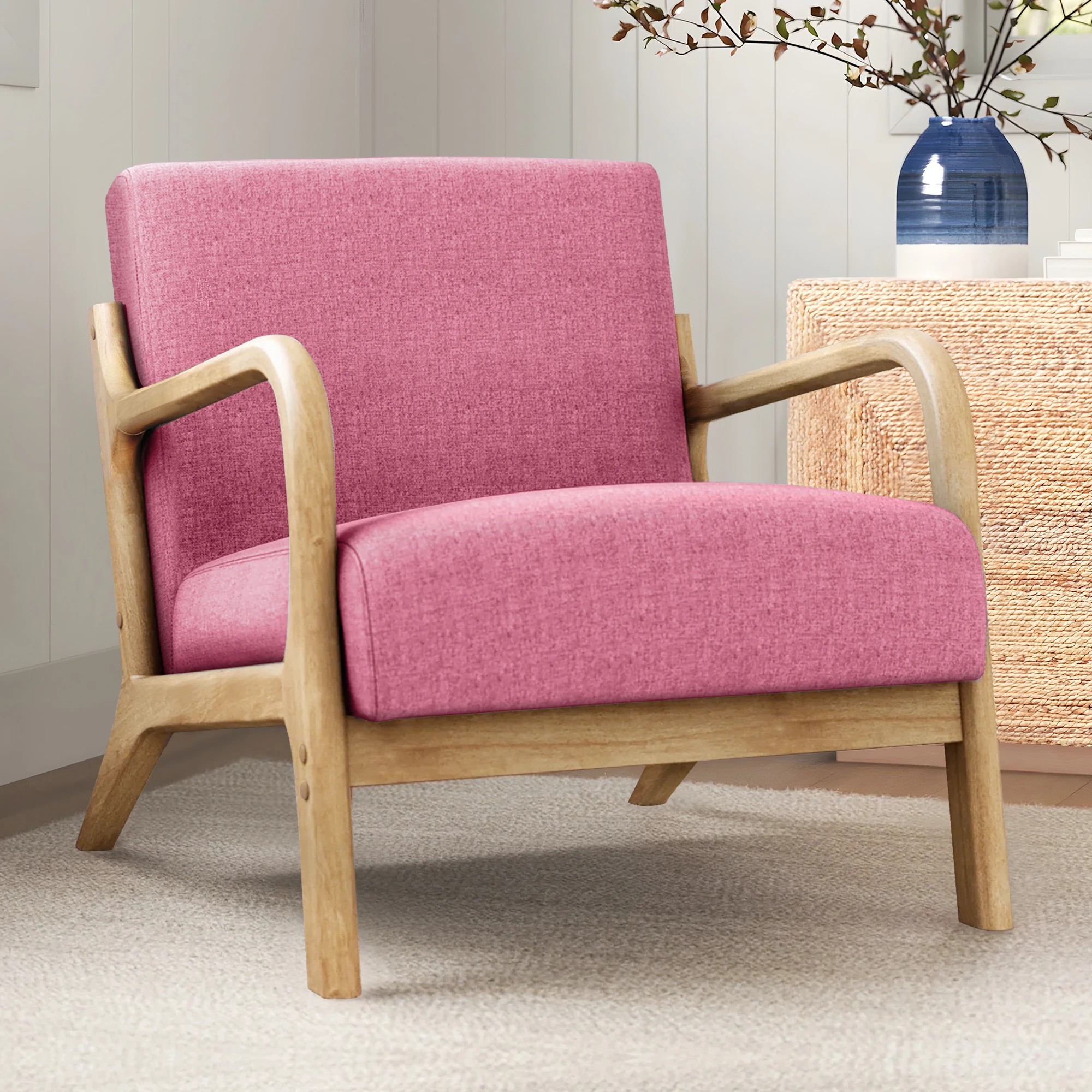 2 Alfordson Armchair Lounge Chair Fabric Accent Chairs Wooden Sofa Couch - Pink, 2 of 9