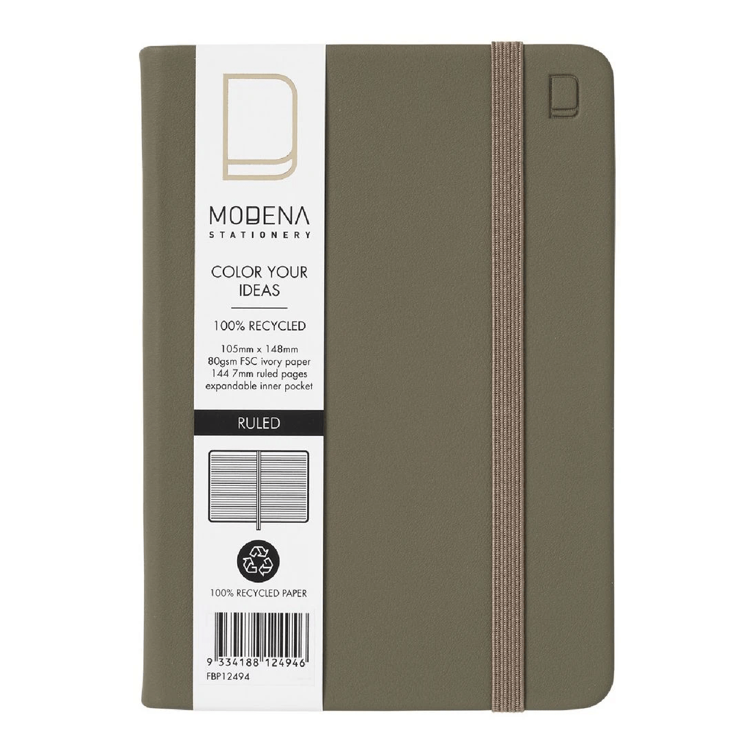 1 Modena A6 PU Ruled Notebook Olive, 1 of 5