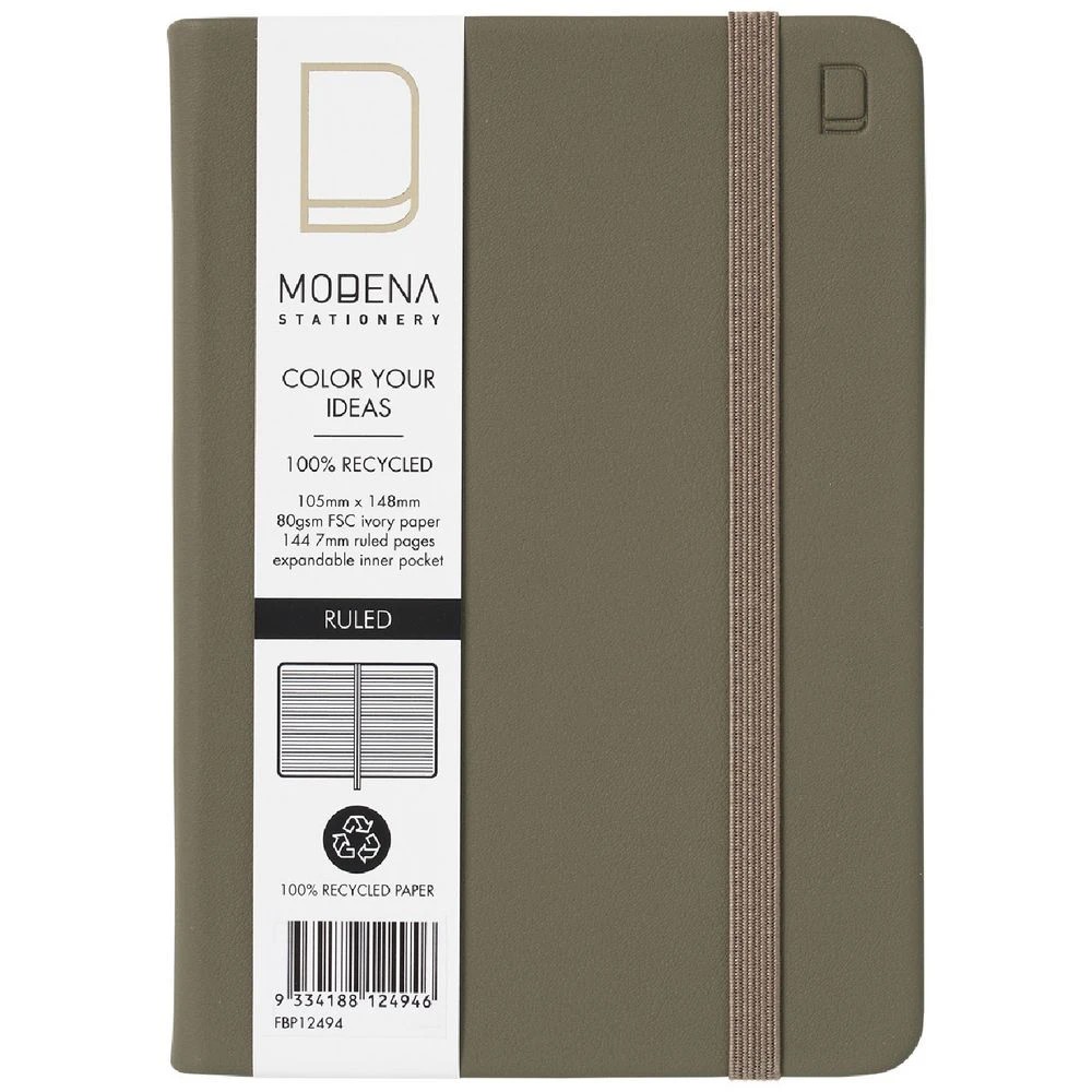 1 Modena A6 PU Ruled Notebook Olive, 1 of 5