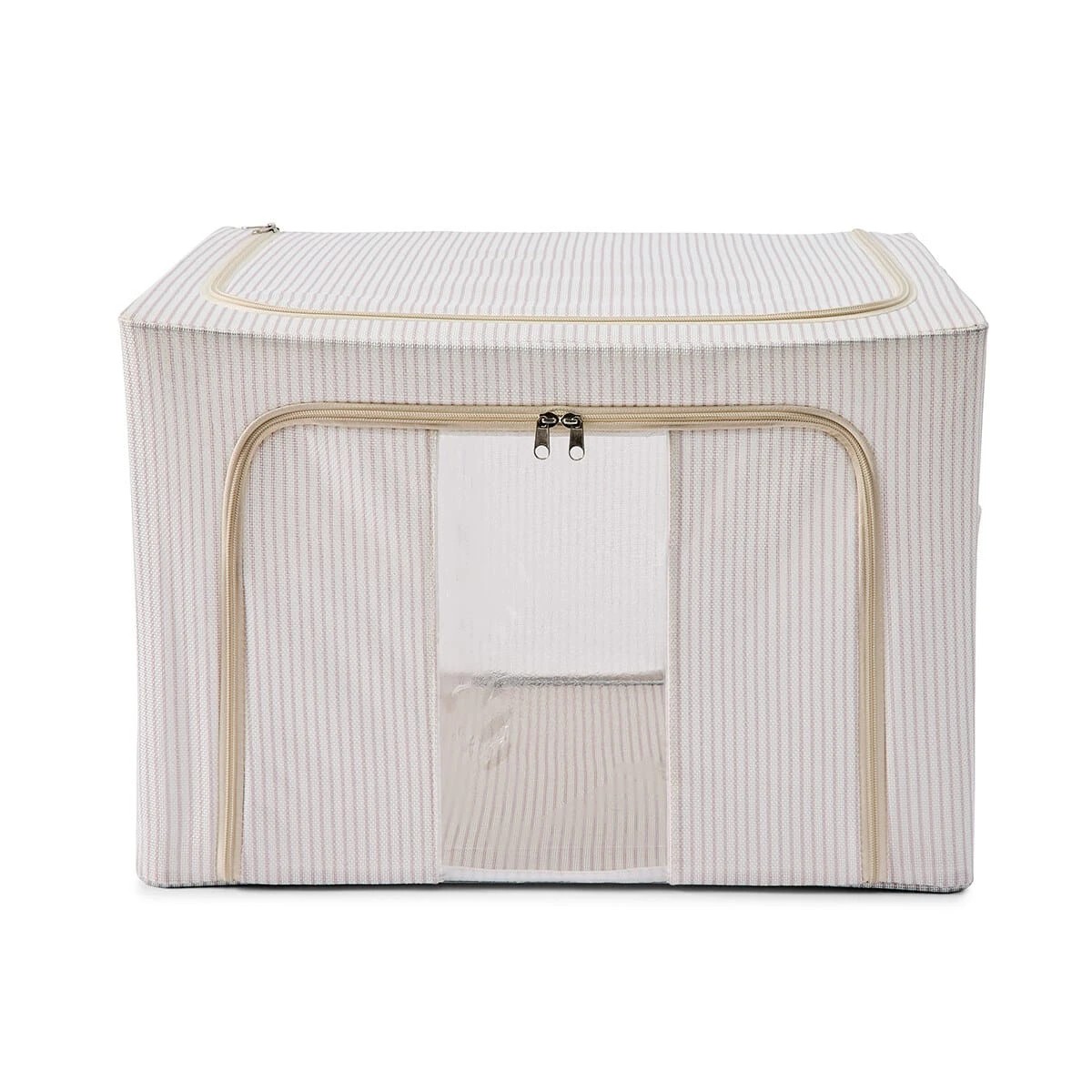 5 Linen Look Collapsible Box with Window - Large, Stripe, 5 of 10