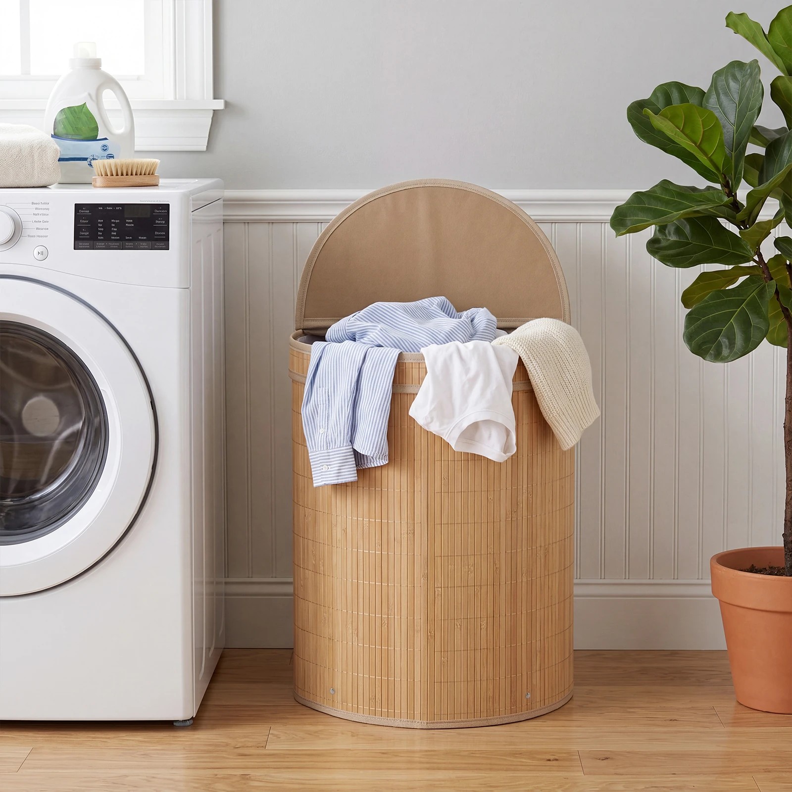 3 Costway 60L Bamboo Laundry Hamper w/Zippered Lid Clothes Hamper - Natural, 3 of 6