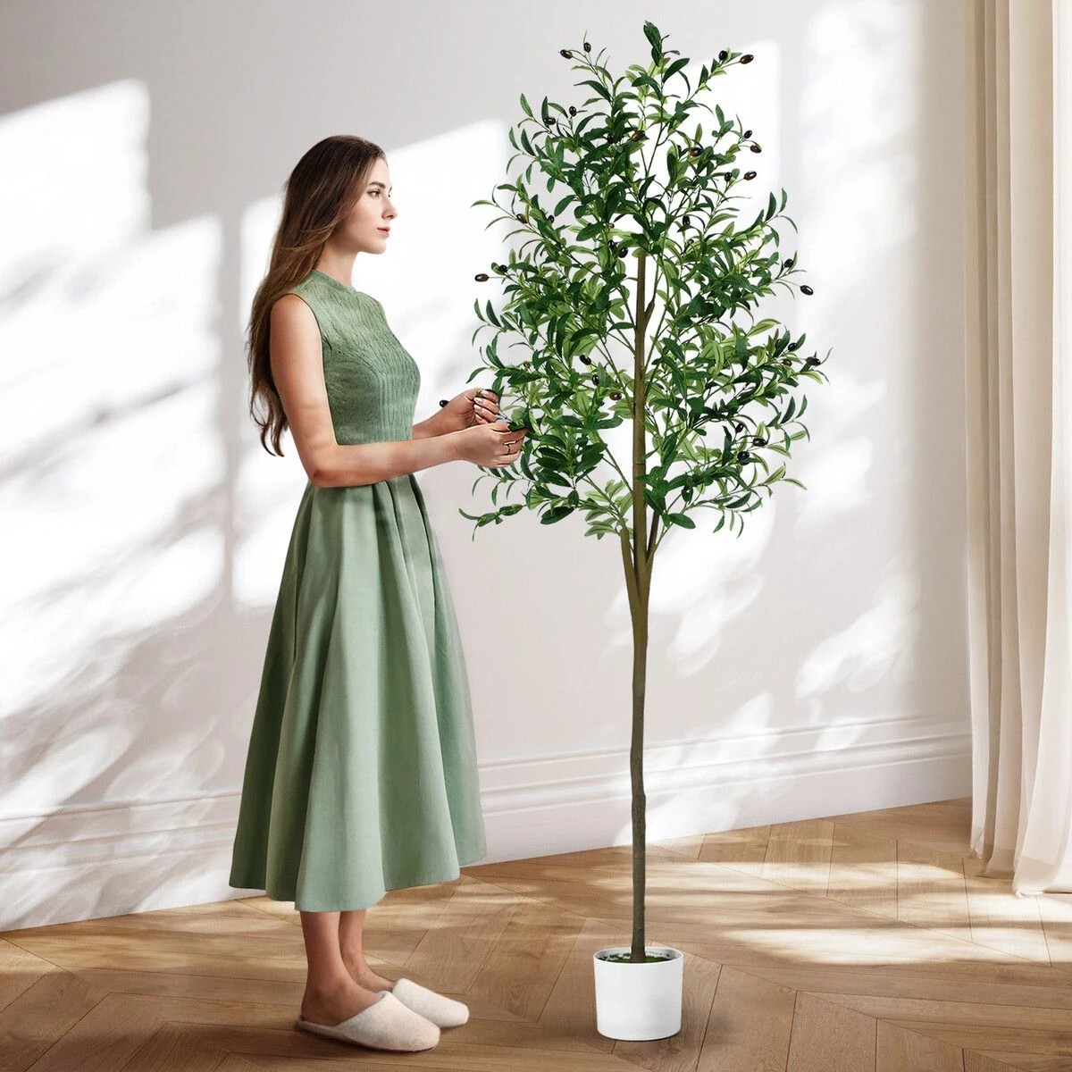 2 AUSWAY 210cm Artificial Olive Tree Green Potted House Plants Imitation, 2 of 5