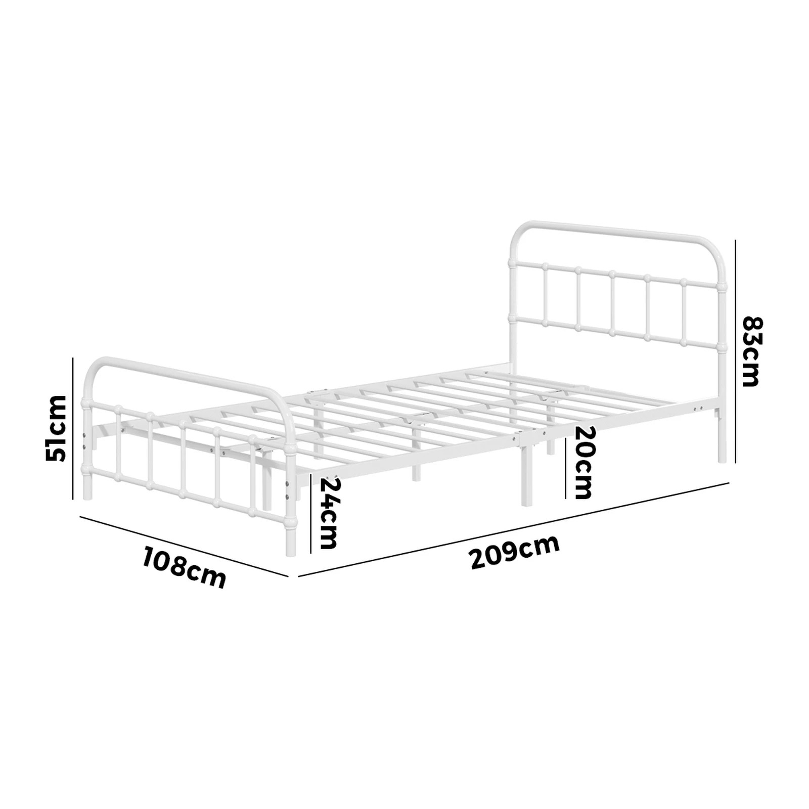 1 Oikiture Bed Frame Metal Bed Base King Single Size Bed Platform
 - White, 1 of 9