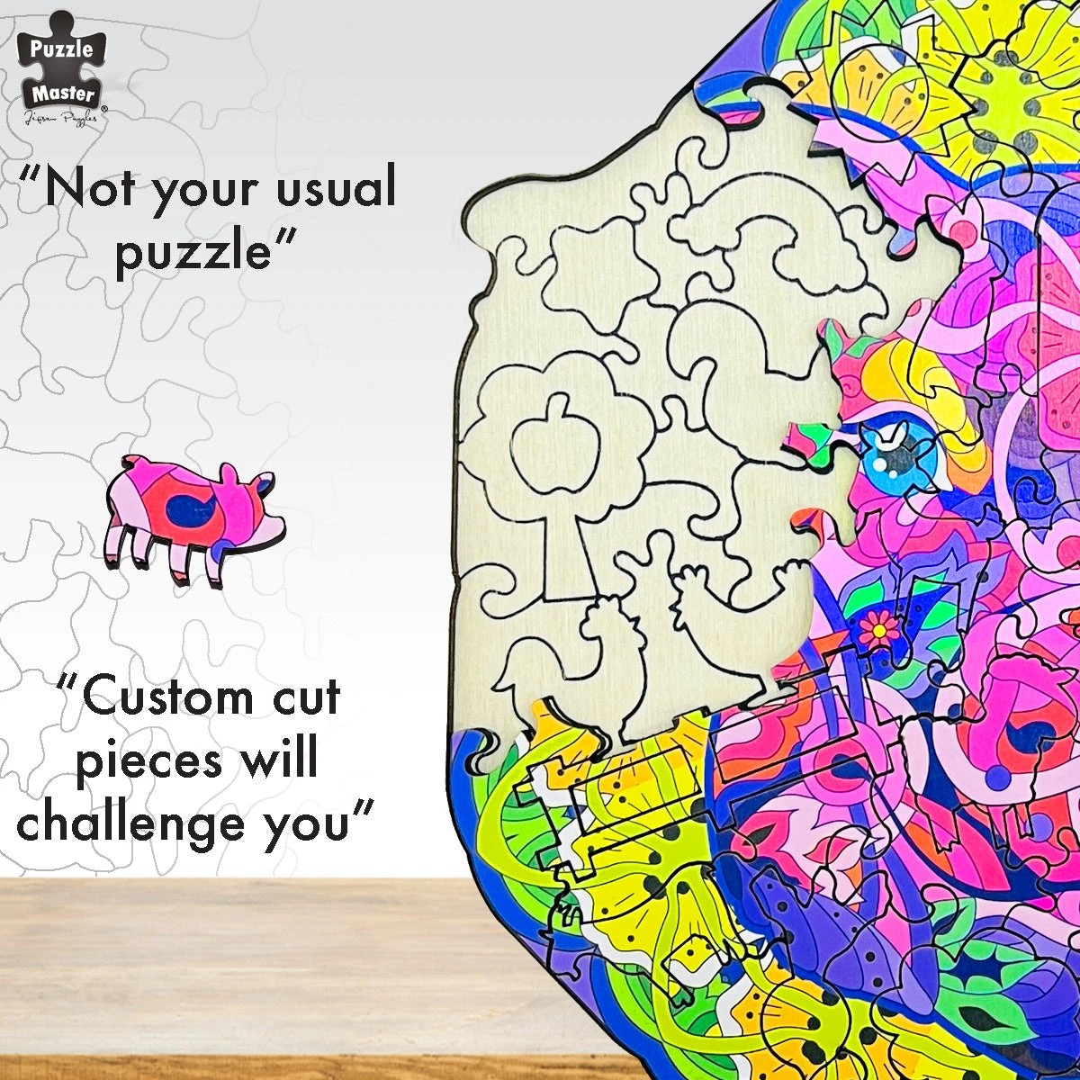 5 Puzzle Master 121 Piece Wooden Jigsaw Puzzle, Pig, 5 of 8
