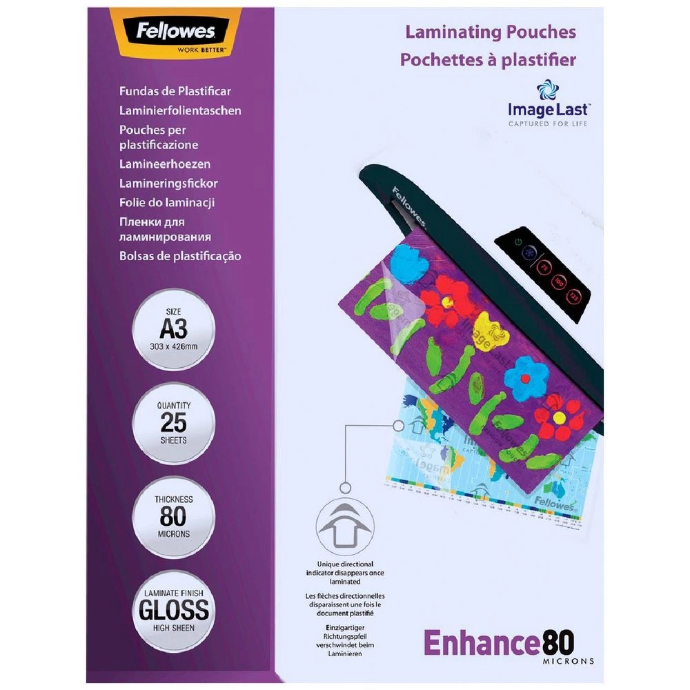1 Fellowes Laminating Pouches A3 80 Micron 25 Pack, 1 of 3