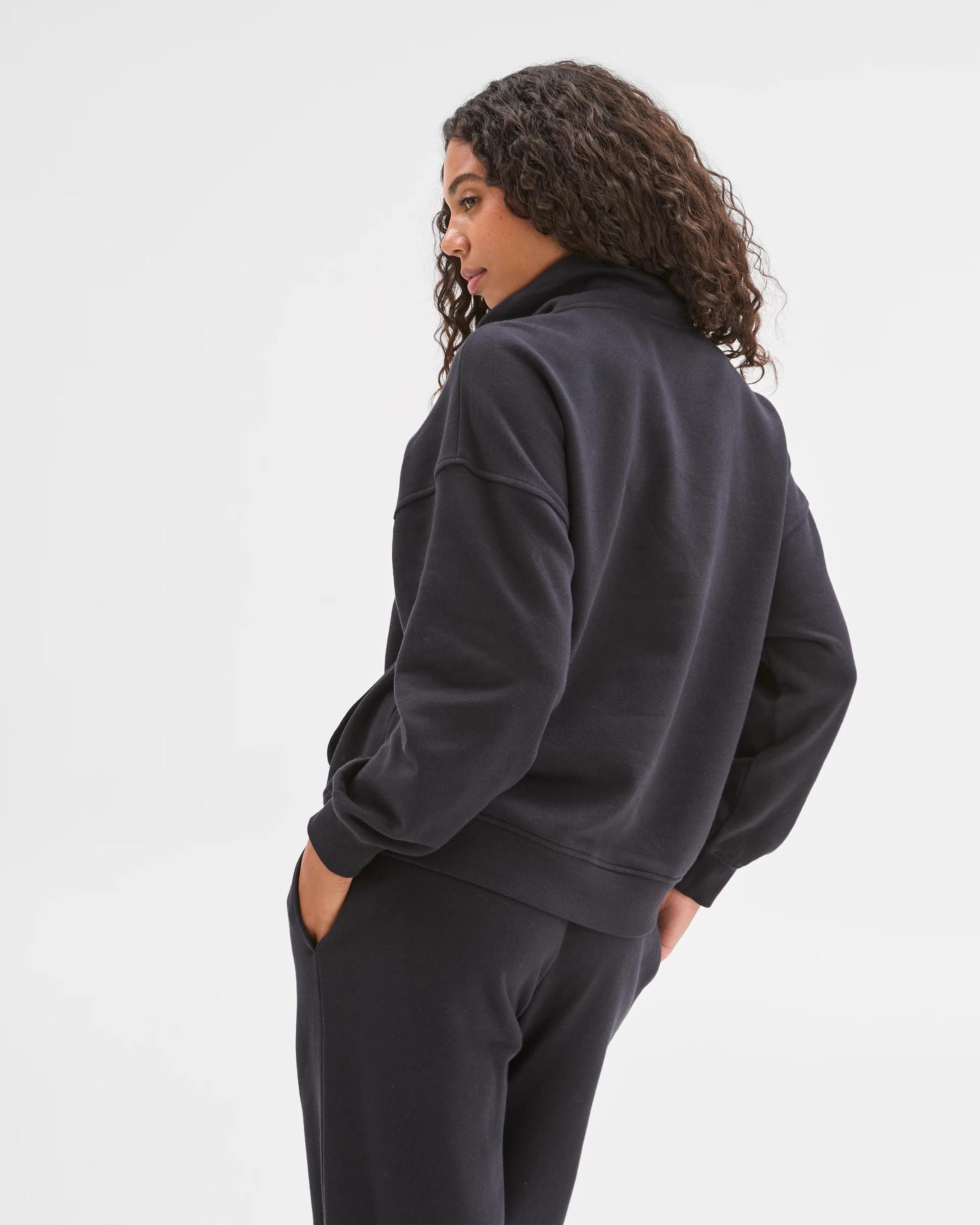 6 Target Woman Australian Cotton Blend 1/4 Zip Fleece Jumper BLACK, 6 of 6