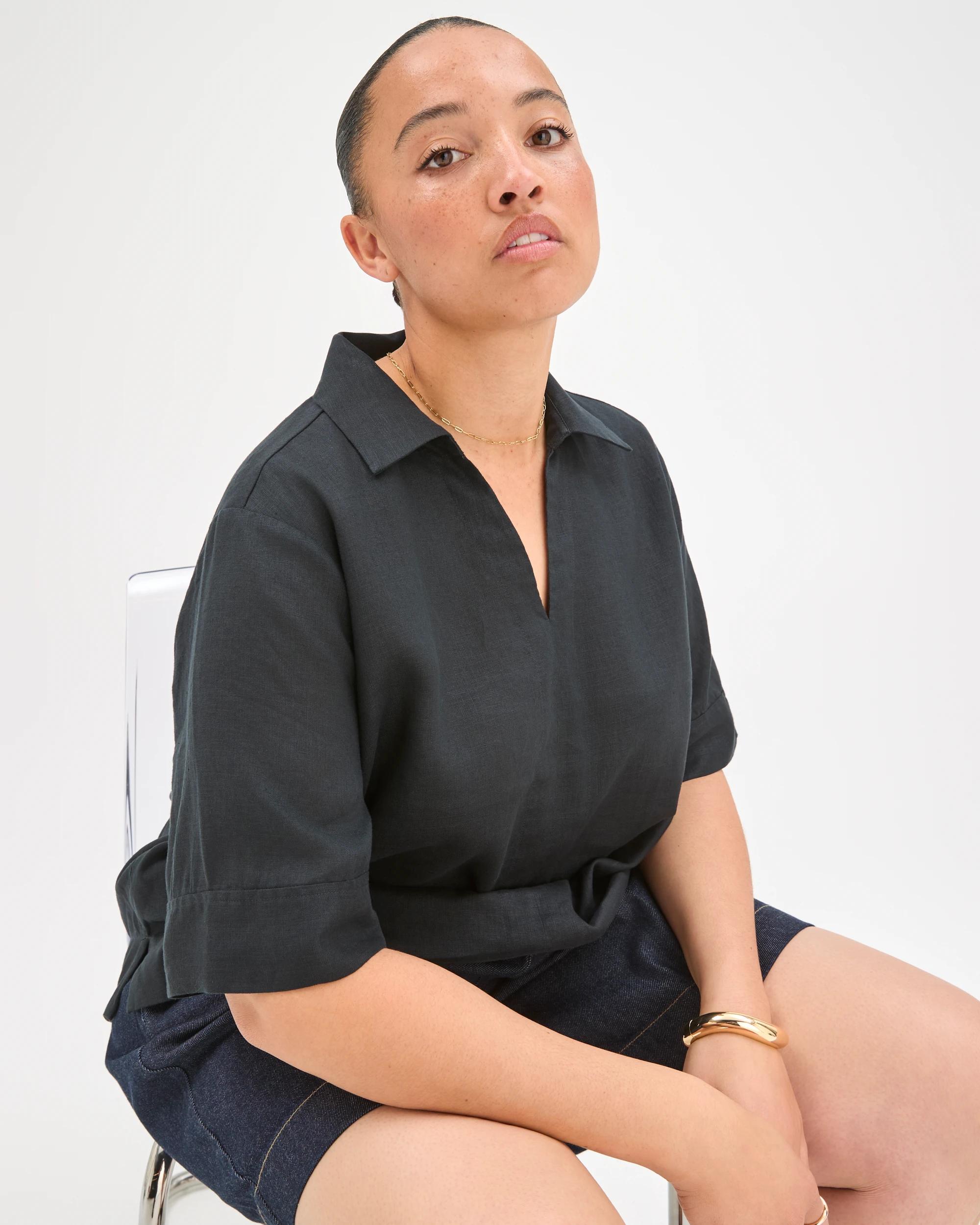Target Curve Plus Size European Linen Short Sleeve Popover Top - Kmart