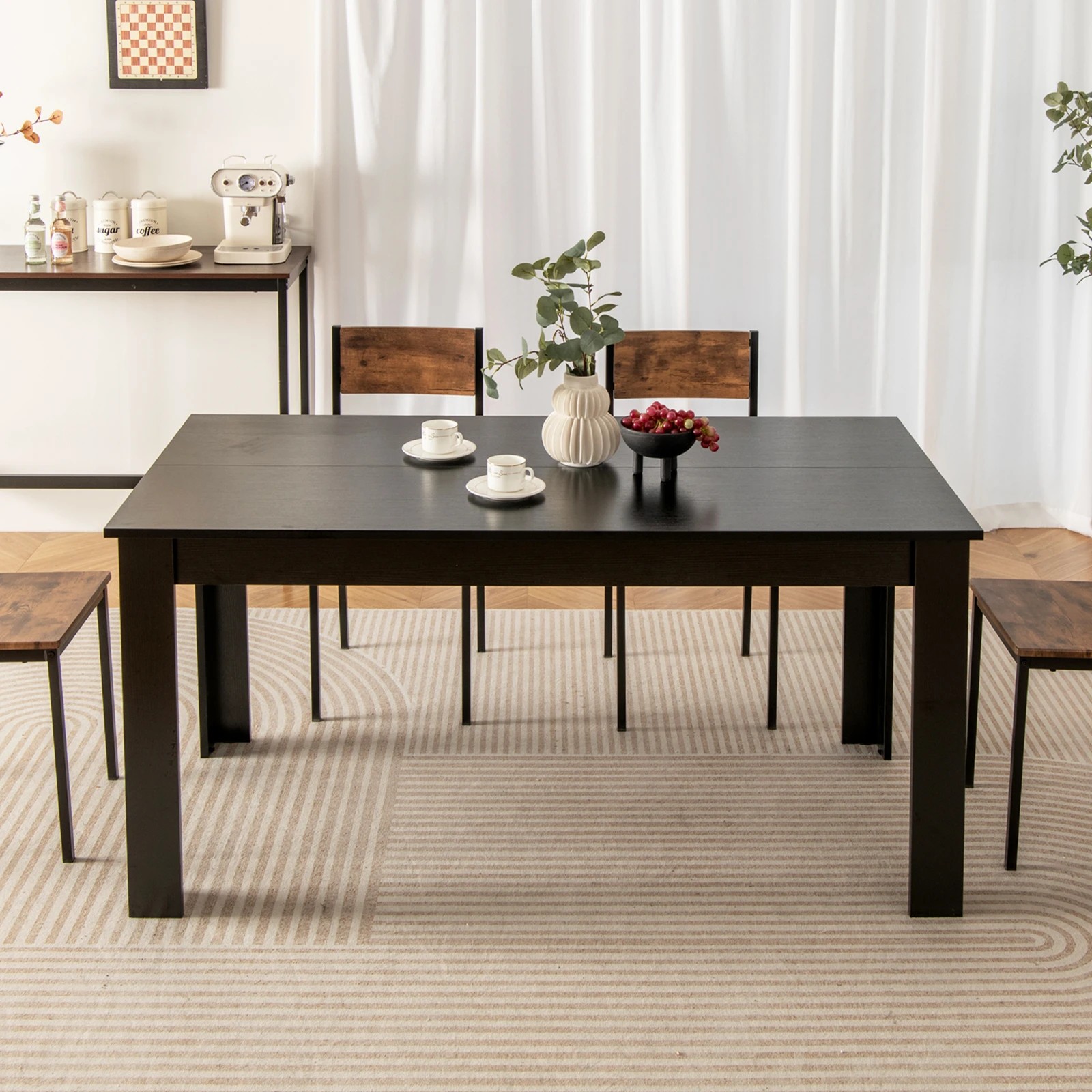 2 Costway 1.6m Modern Dining Table Wooden Kitchen Table Rectangular Meeting Desk Home Office - Black, 2 of 4