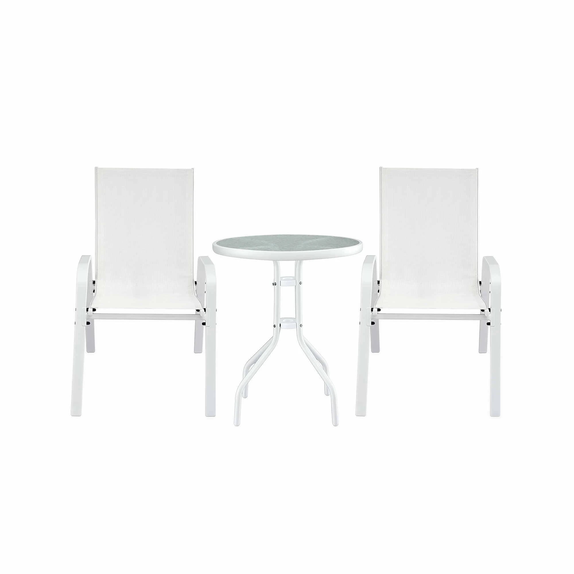 3 Gardeon 3PC Outdoor Bistro Set Table and Chairs Stackable Patio Furniture - White, 3 of 7